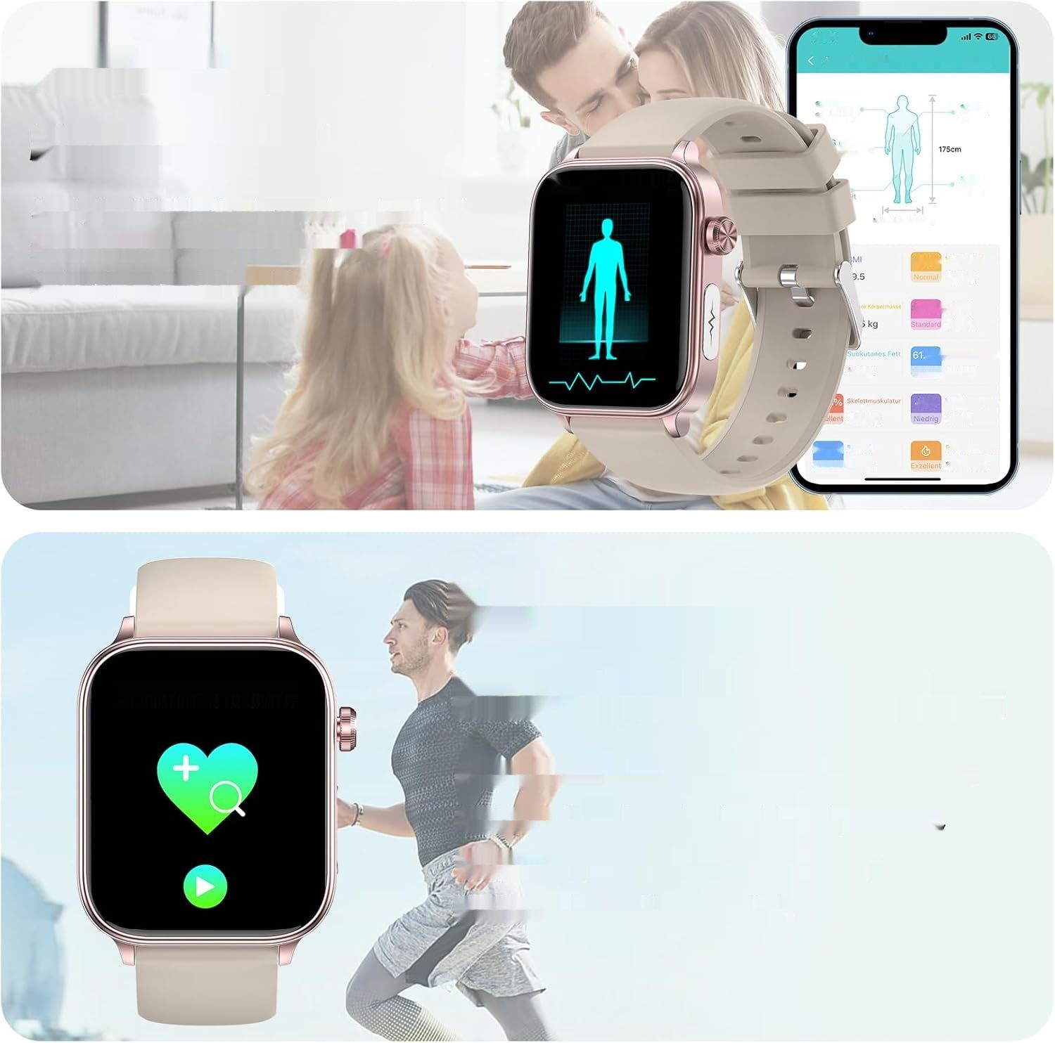 2024 Smartwatch EKG/SOS/BMI/Sen, 1,96&quot; Monitor serca, SpO2, 100+ sport, IP68