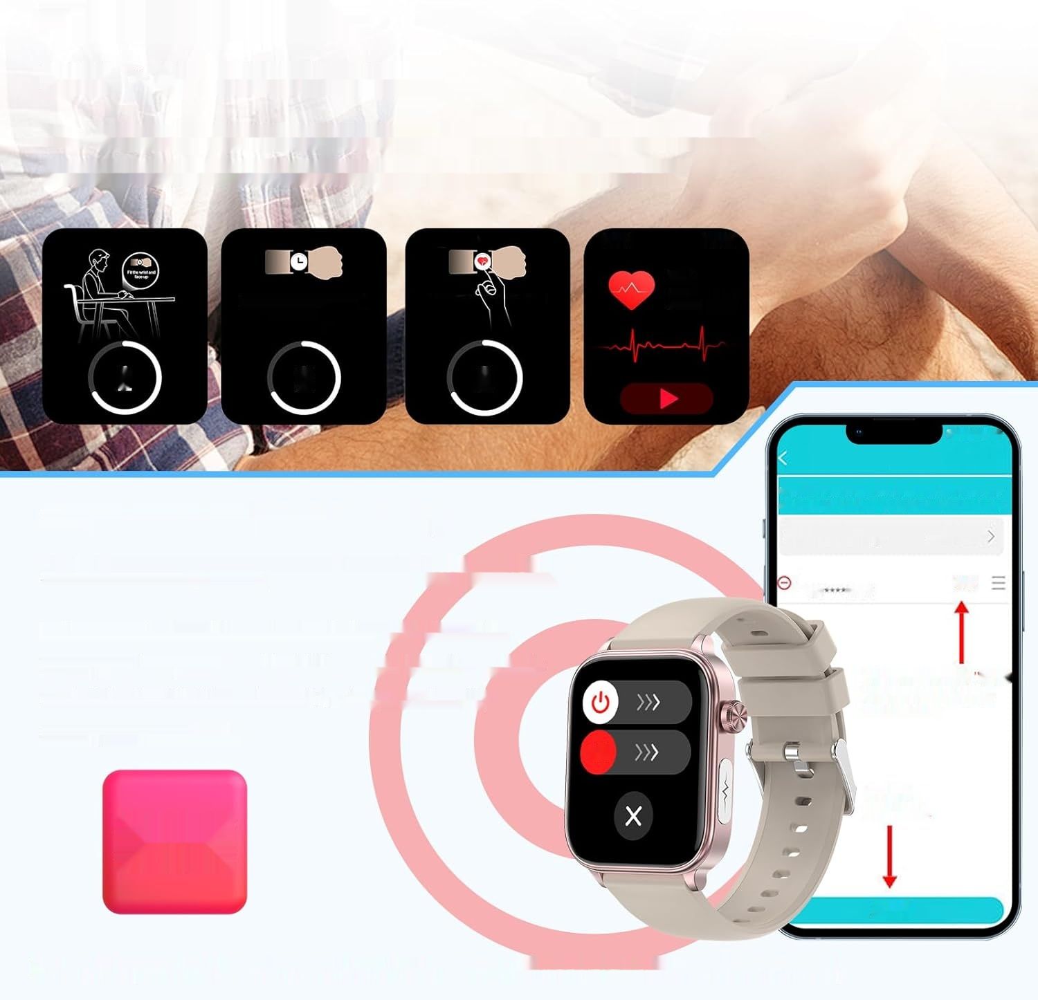 2024 Smartwatch EKG/SOS/BMI/Sen, 1,96&quot; Monitor serca, SpO2, 100+ sport, IP68