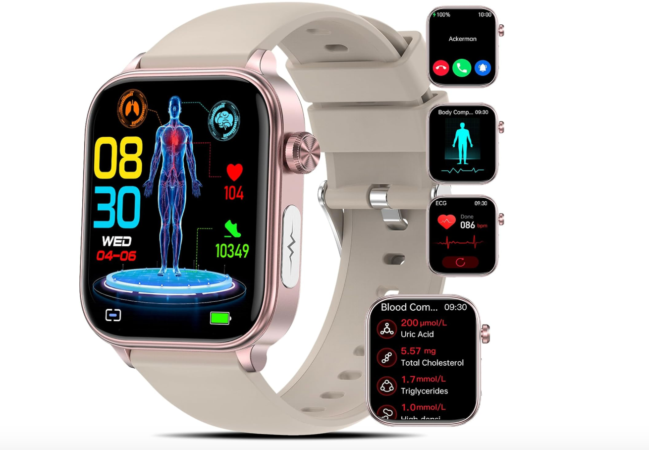 2024 Smartwatch EKG/SOS/BMI/Sen, 1,96&quot; Monitor serca, SpO2, 100+ sport, IP68