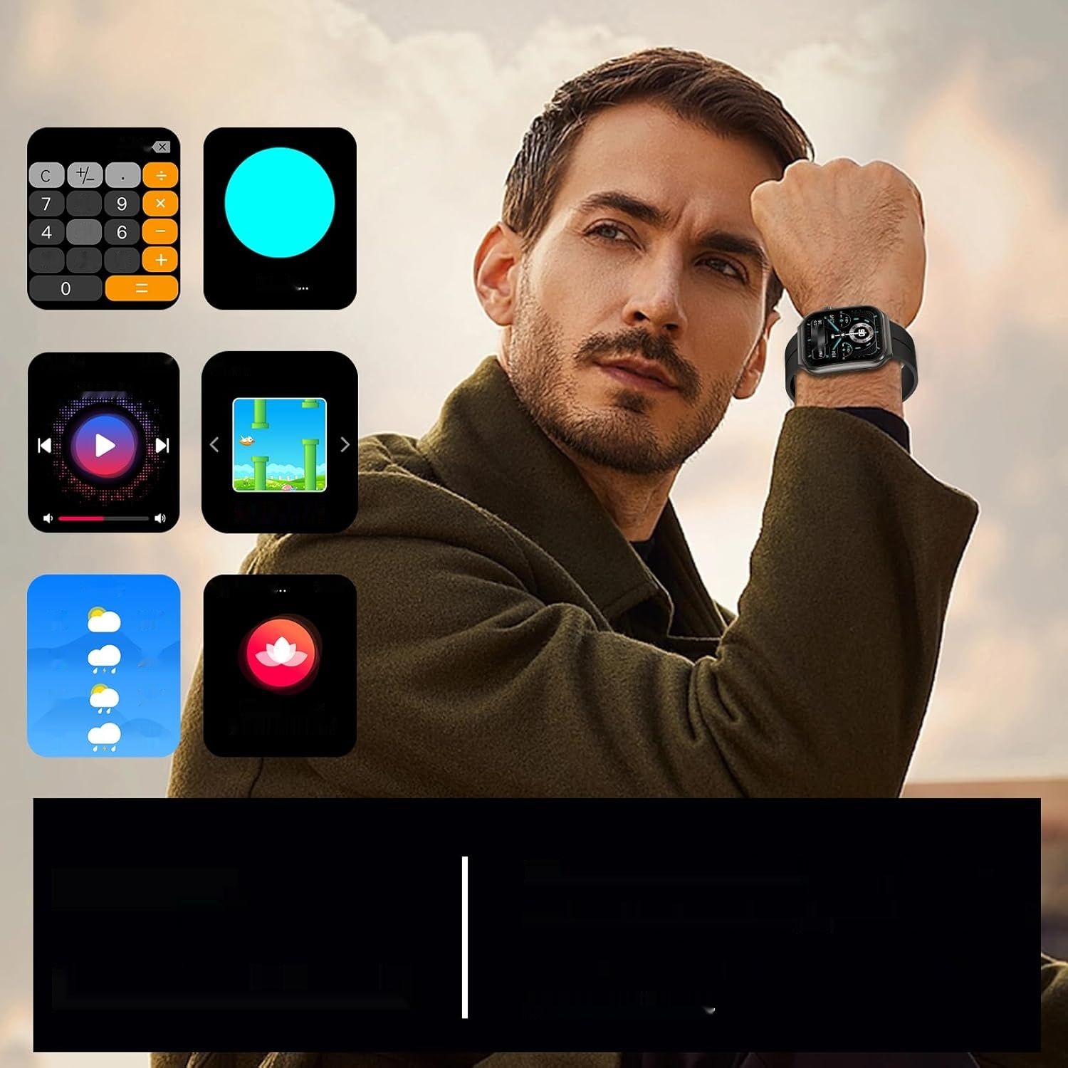 2024 Smartwatch ECG z funkcją rozmów/1,96&quot;, czarną opaską