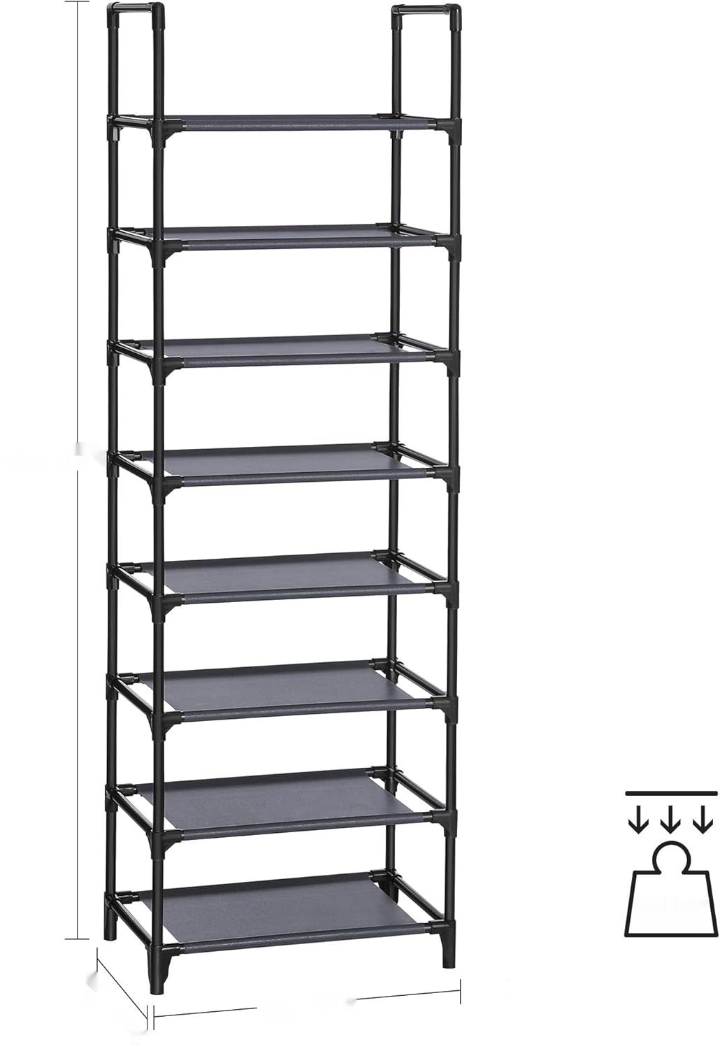 SONGMICS Regał na buty, 8 poziomów, szary LSR024G02, 28x46x145 cm.