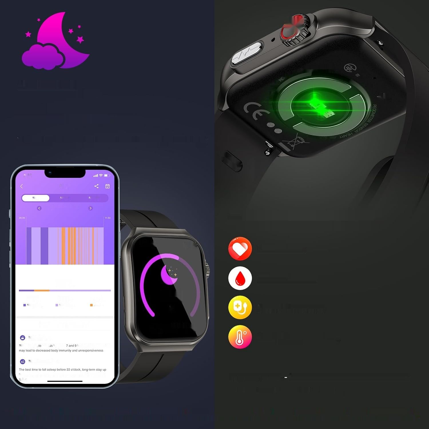 2024 Smartwatch ECG z funkcją rozmów/1,96&quot;, czarną opaską