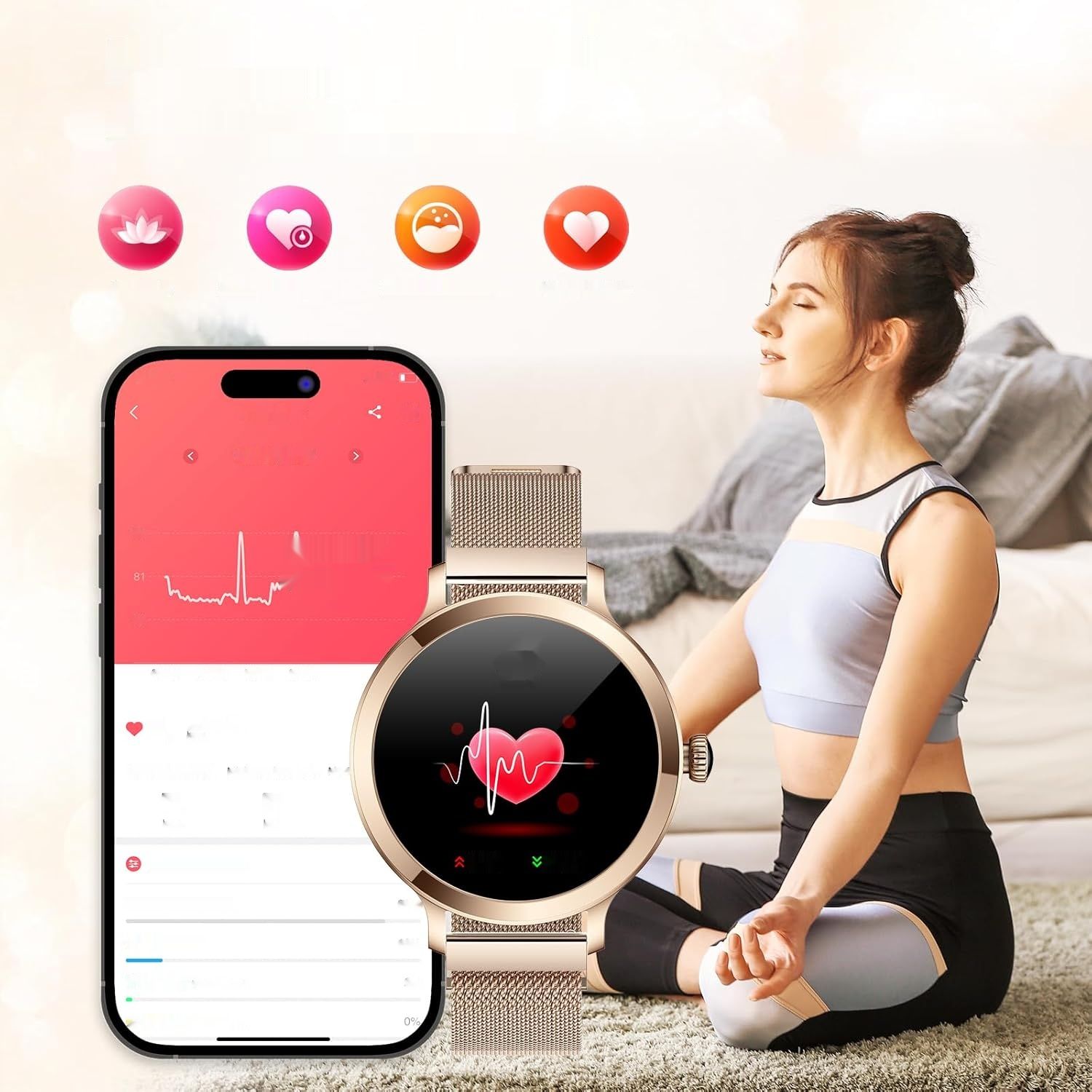 Smartwatch damski z funkcją telefonu, AMOLED 1,1&quot;, IP68, 114 trybów sportowych.