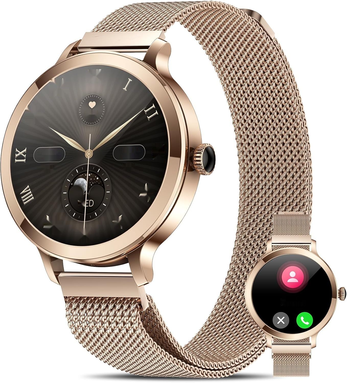 Smartwatch damski z funkcją telefonu, AMOLED 1,1&quot;, IP68, 114 trybów sportowych.
