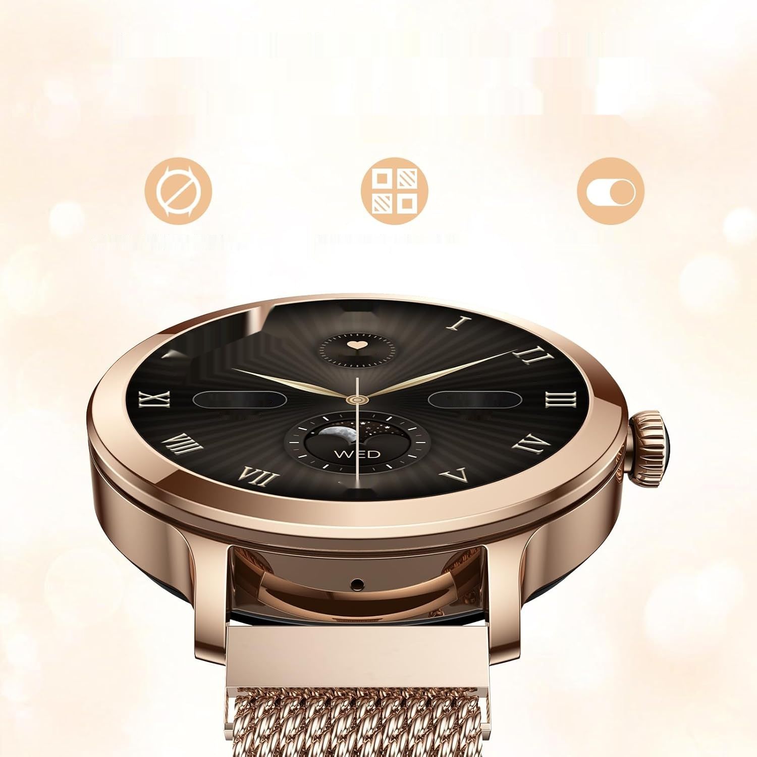 Smartwatch damski z funkcją telefonu, AMOLED 1,1&quot;, IP68, 114 trybów sportowych.