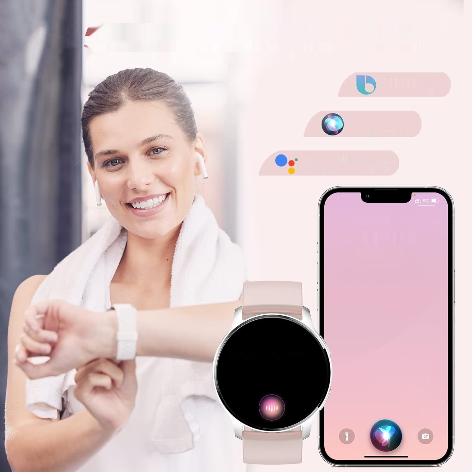Erkwei Damski Smartwatch z rozmowami Bluetooth, 1,32-calowy Tracker Fitness