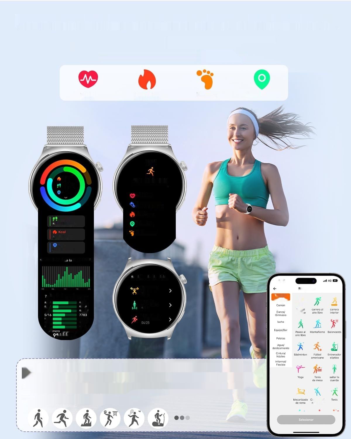Smartwatch Damski 1.43&quot; AMOLED z WhatsApp, iOS/Android, Srebrny