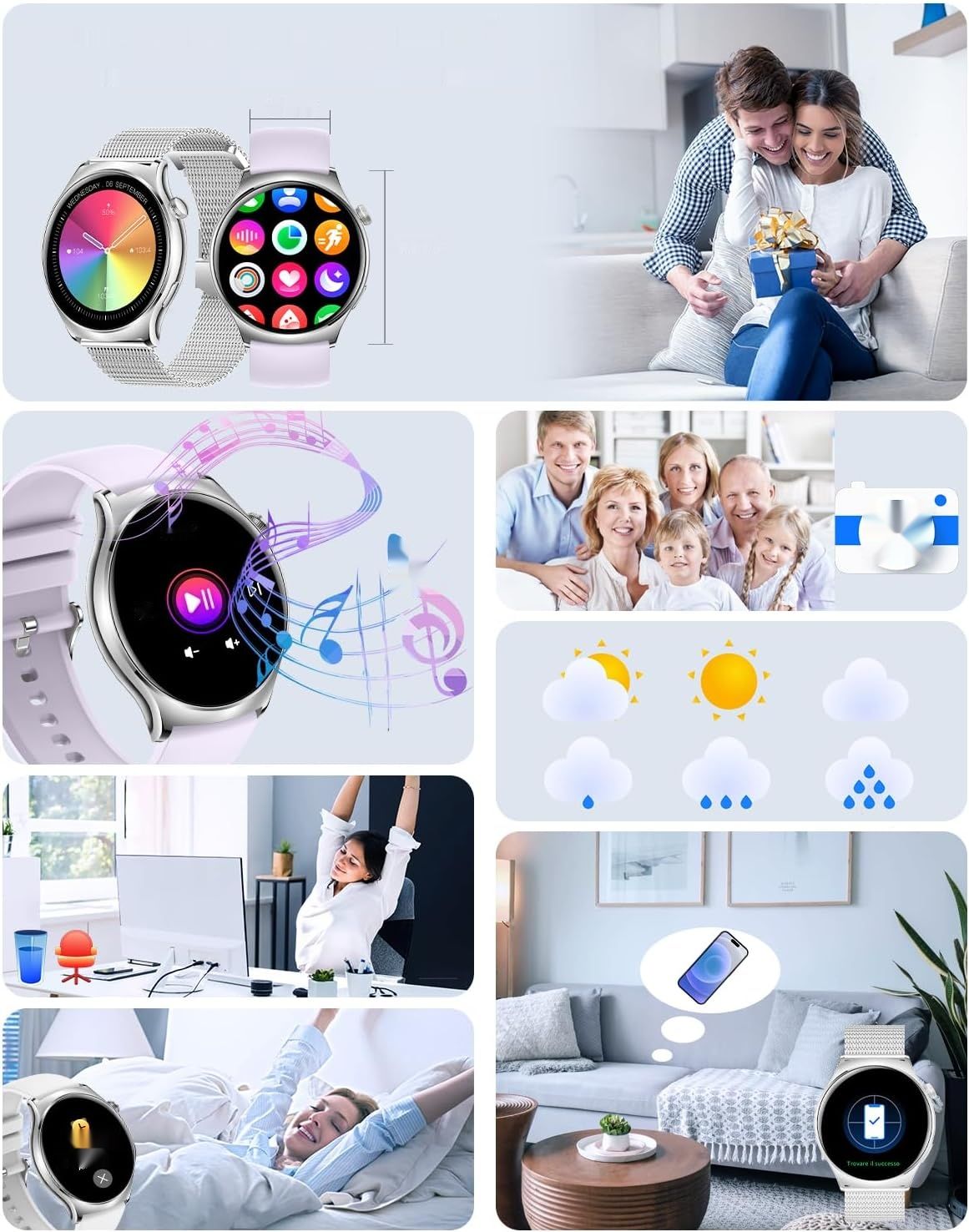Smartwatch Damski 1.43&quot; AMOLED z WhatsApp, iOS/Android, Srebrny