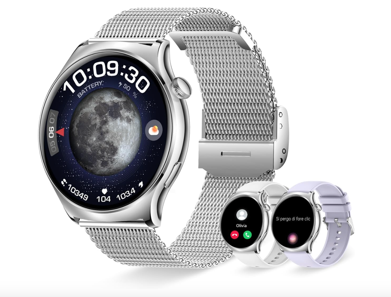 Smartwatch Damski 1.43&quot; AMOLED z WhatsApp, iOS/Android, Srebrny