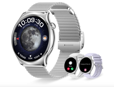 Smartwatch Damski 1.43&quot; AMOLED z WhatsApp, iOS/Android, Srebrny
