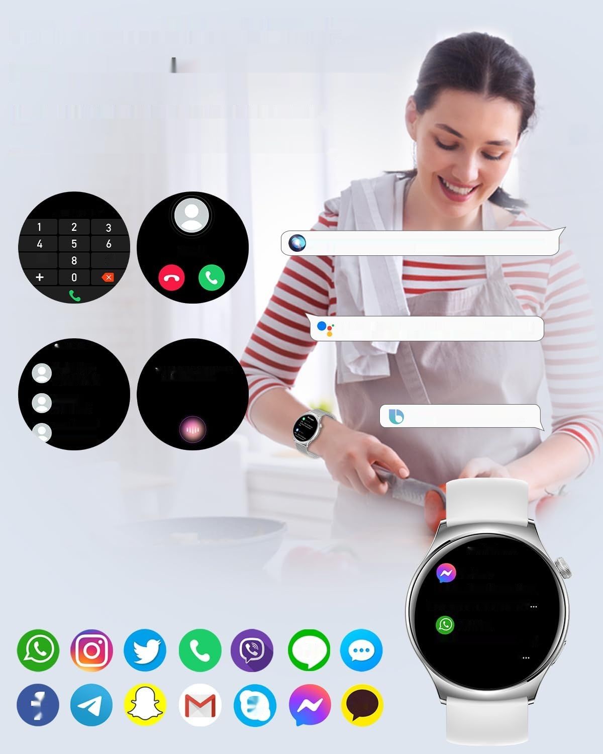 Smartwatch Damski 1.43&quot; AMOLED z WhatsApp, iOS/Android, Srebrny