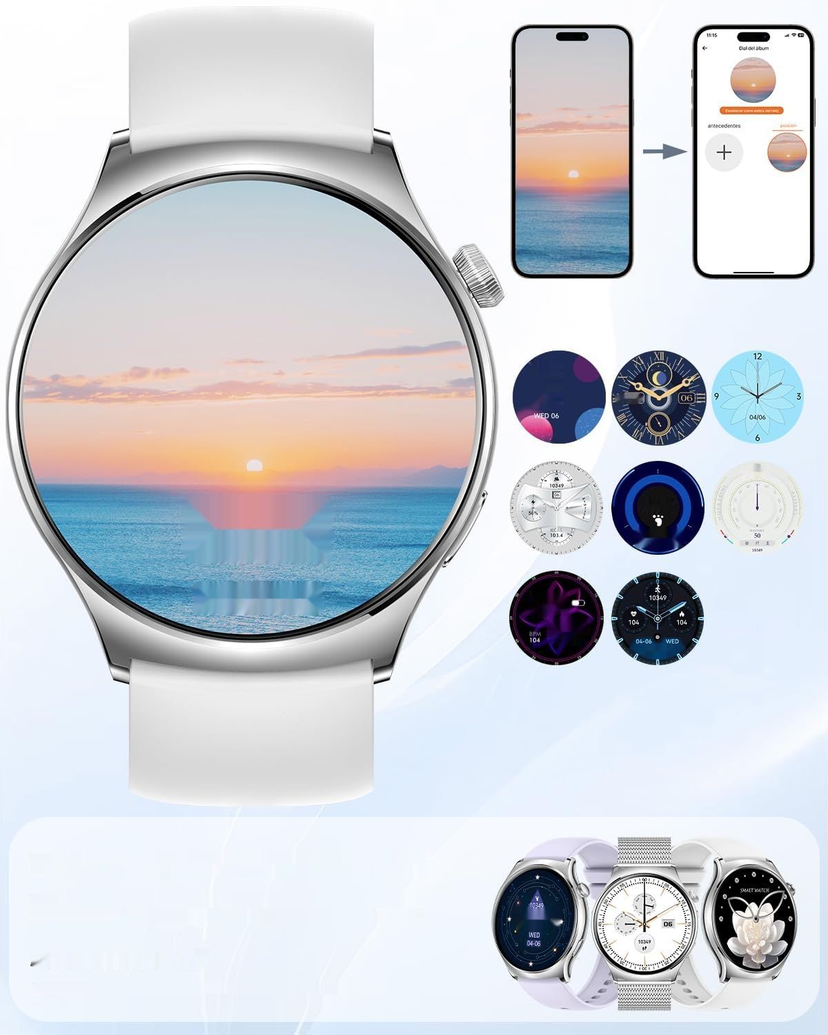 Smartwatch Damski 1.43&quot; AMOLED z WhatsApp, iOS/Android, Srebrny