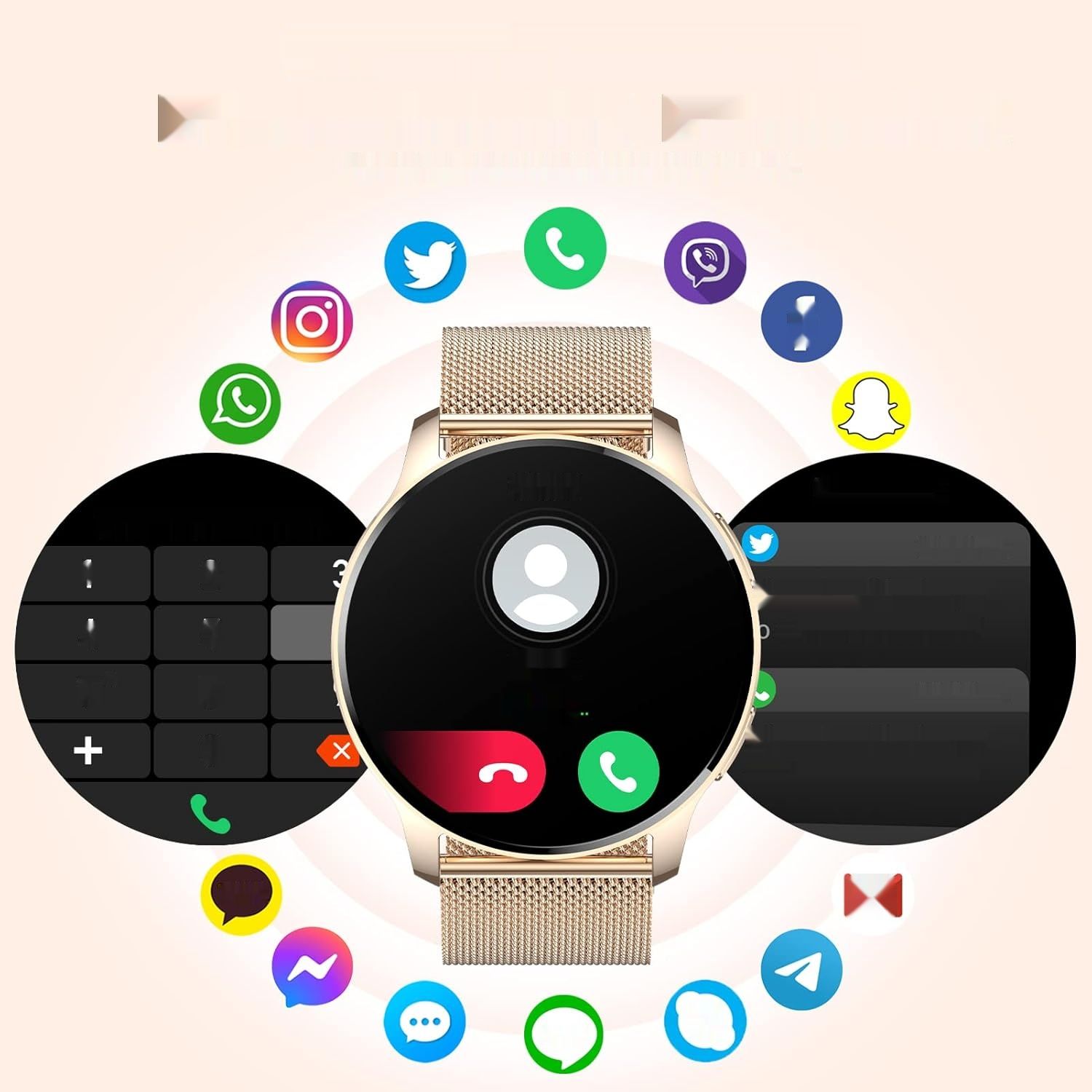 Damski Smartwatch: Połączenia Bluetooth i Asystent AI, Wodoodporny.