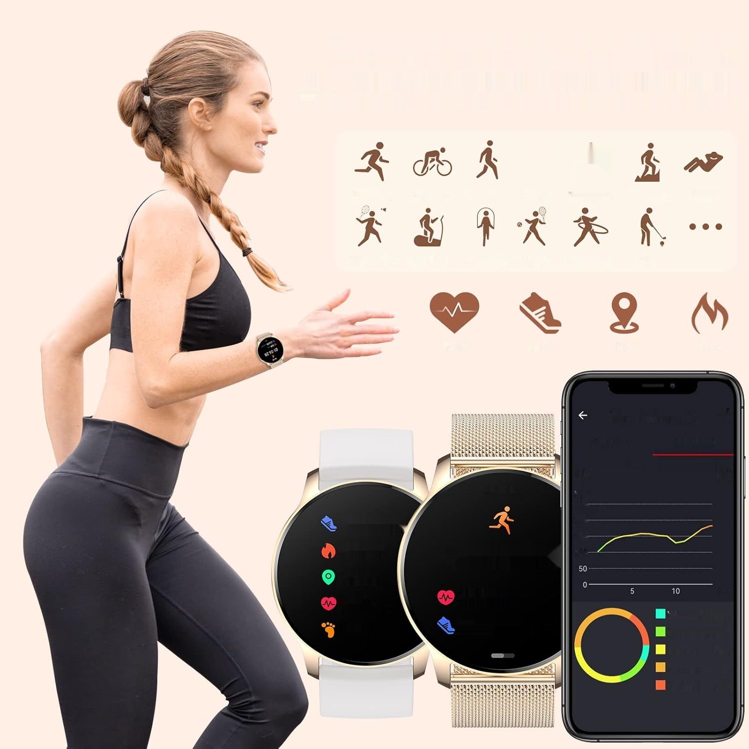 Damski Smartwatch: Połączenia Bluetooth i Asystent AI, Wodoodporny.
