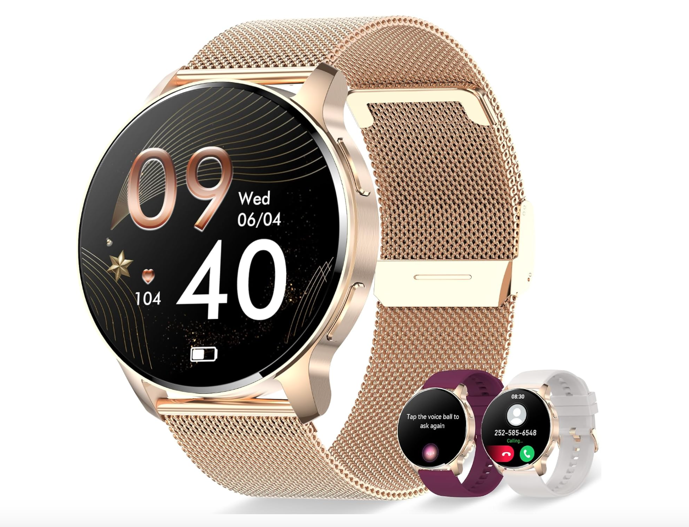 Damski Smartwatch: Połączenia Bluetooth i Asystent AI, Wodoodporny.