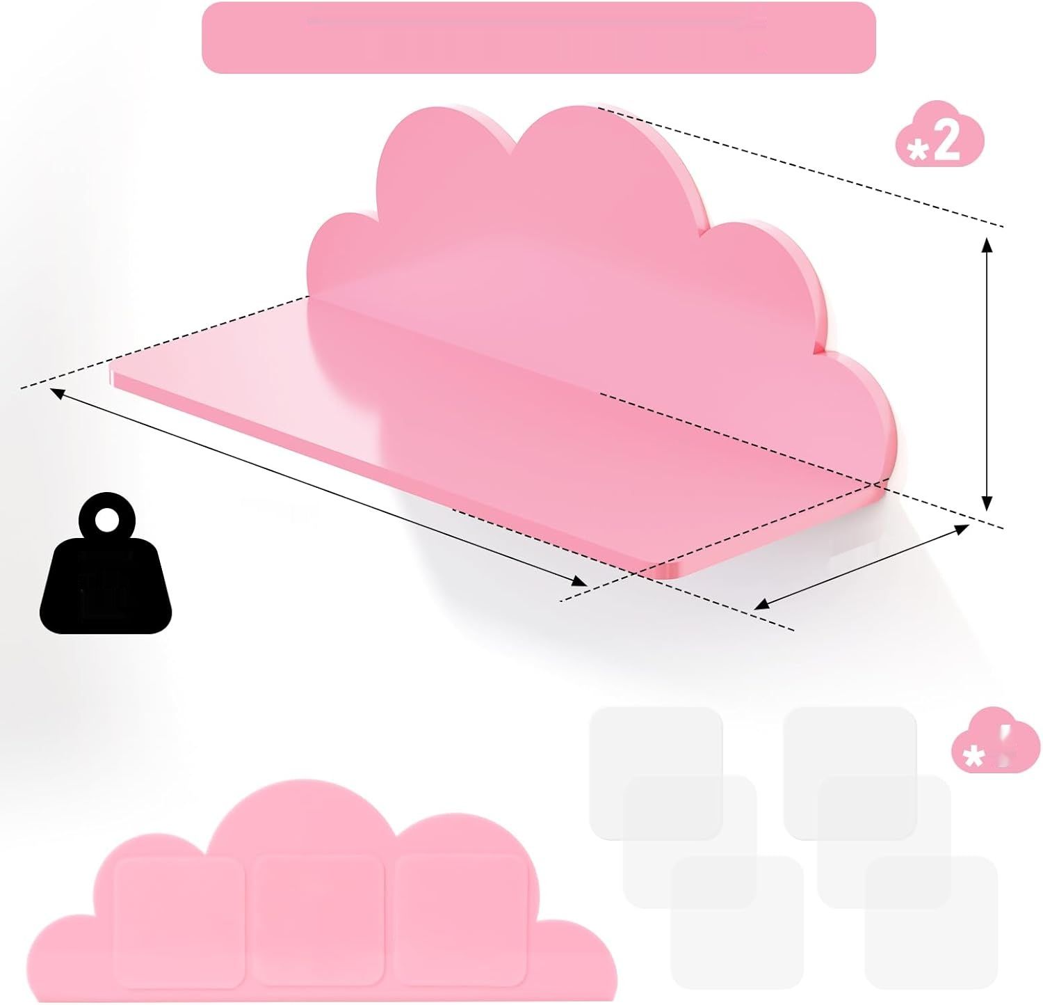 Toski Etagere Ścienna Zestaw 2, 26cm Chmurki Półka, Łatwa do Czyszczenia