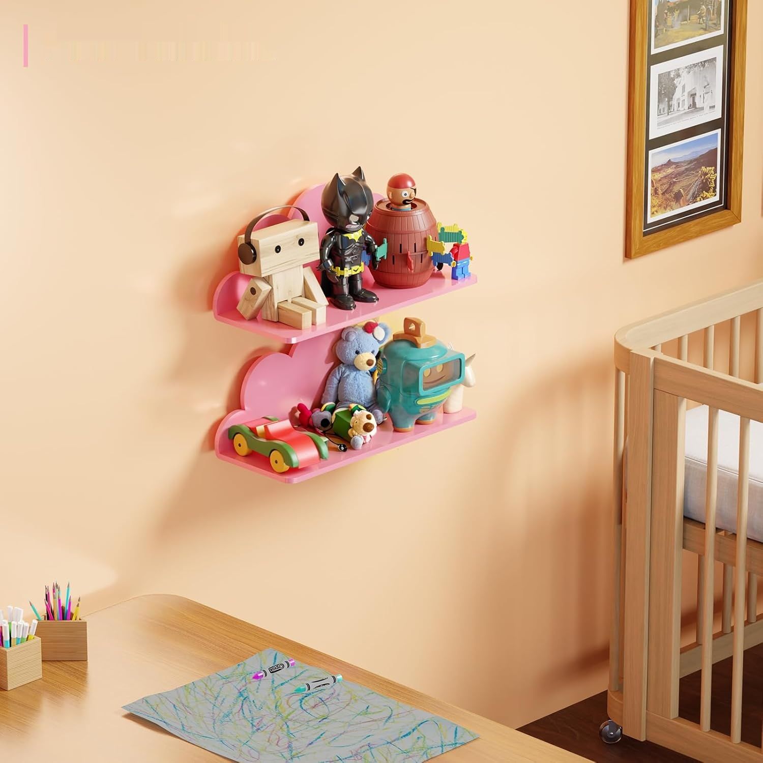 Toski Etagere Ścienna Zestaw 2, 26cm Chmurki Półka, Łatwa do Czyszczenia
