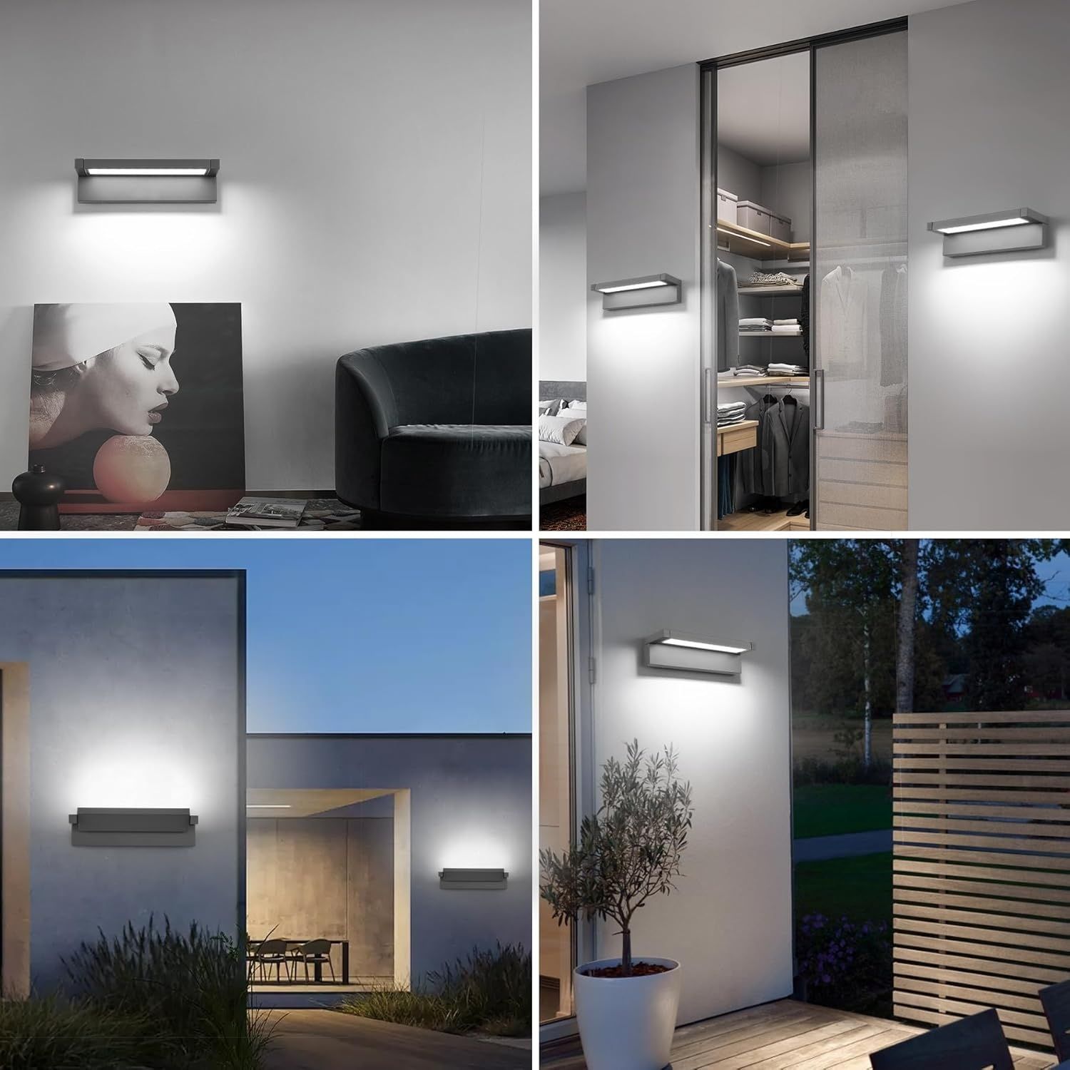 LED Aplikacja Ścienna 36W, Kinkiet IP65 6500K Zimna Biała, Ciemnoszary