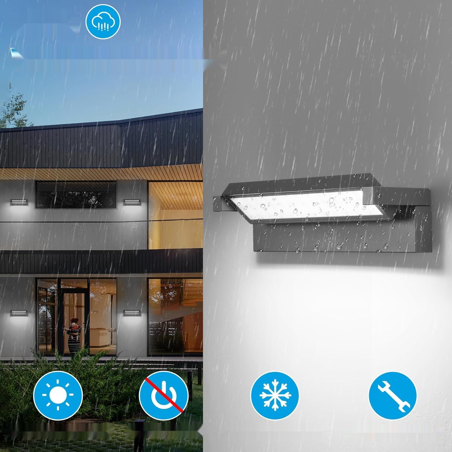 LED Aplikacja Ścienna 36W, Kinkiet IP65 6500K Zimna Biała, Ciemnoszary