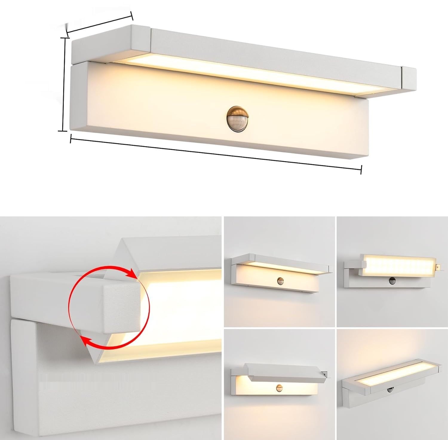KUKAK LED Ścienna Lampa Zewnętrzna z Czujnikiem, 36 W, IP65, 3000 K
