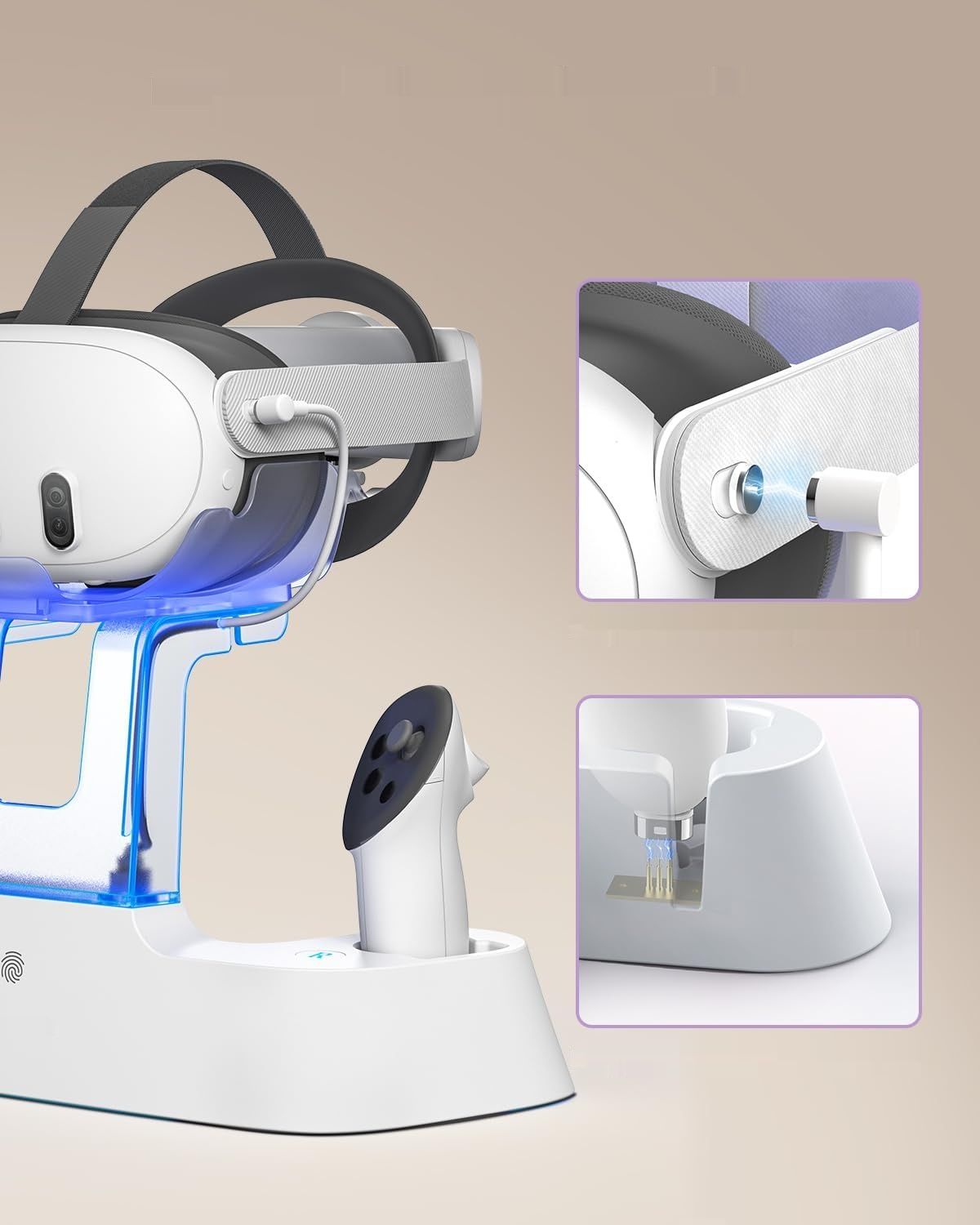 NexiGo Ulepszona stacja ładująca z LED do Oculus Quest 3, biała