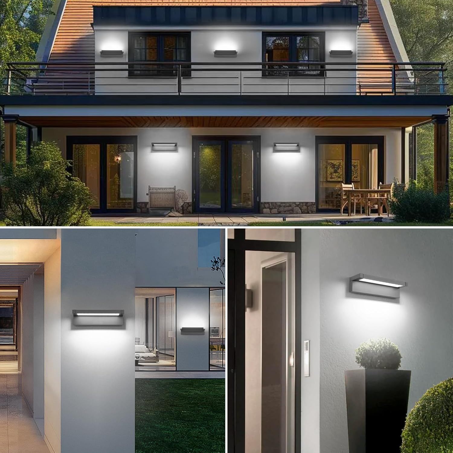 LED Aplikacja Ścienna 36W, Kinkiet IP65 6500K Zimna Biała, Ciemnoszary