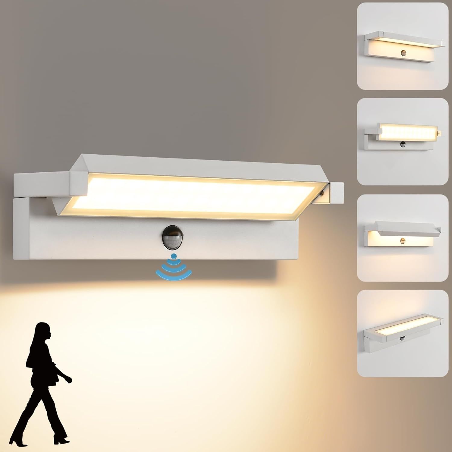 KUKAK LED Ścienna Lampa Zewnętrzna z Czujnikiem, 36 W, IP65, 3000 K