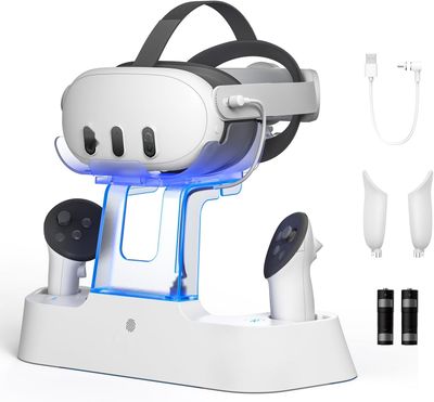 NexiGo Ulepszona stacja ładująca z LED do Oculus Quest 3, biała