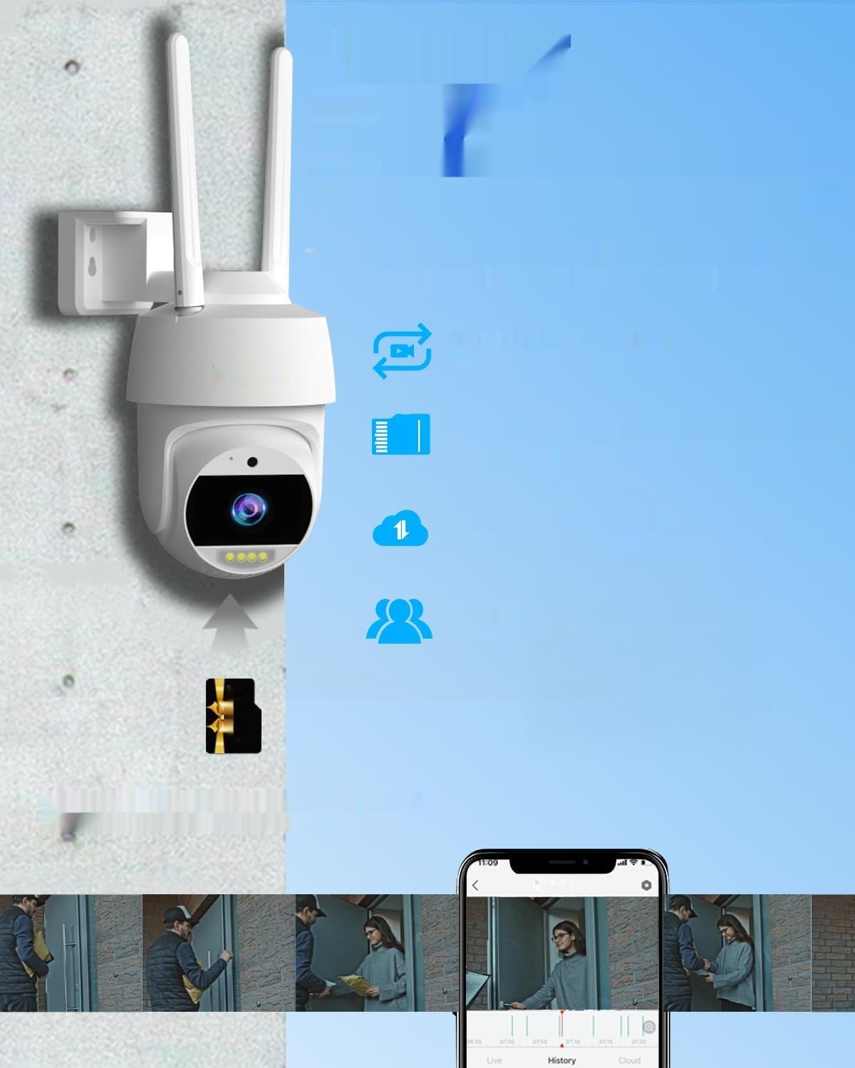 UCOCARE 360° Kamera IP 2K 4MP, śledzenie, wykrywanie ludzi, IP67, nocne widzenie