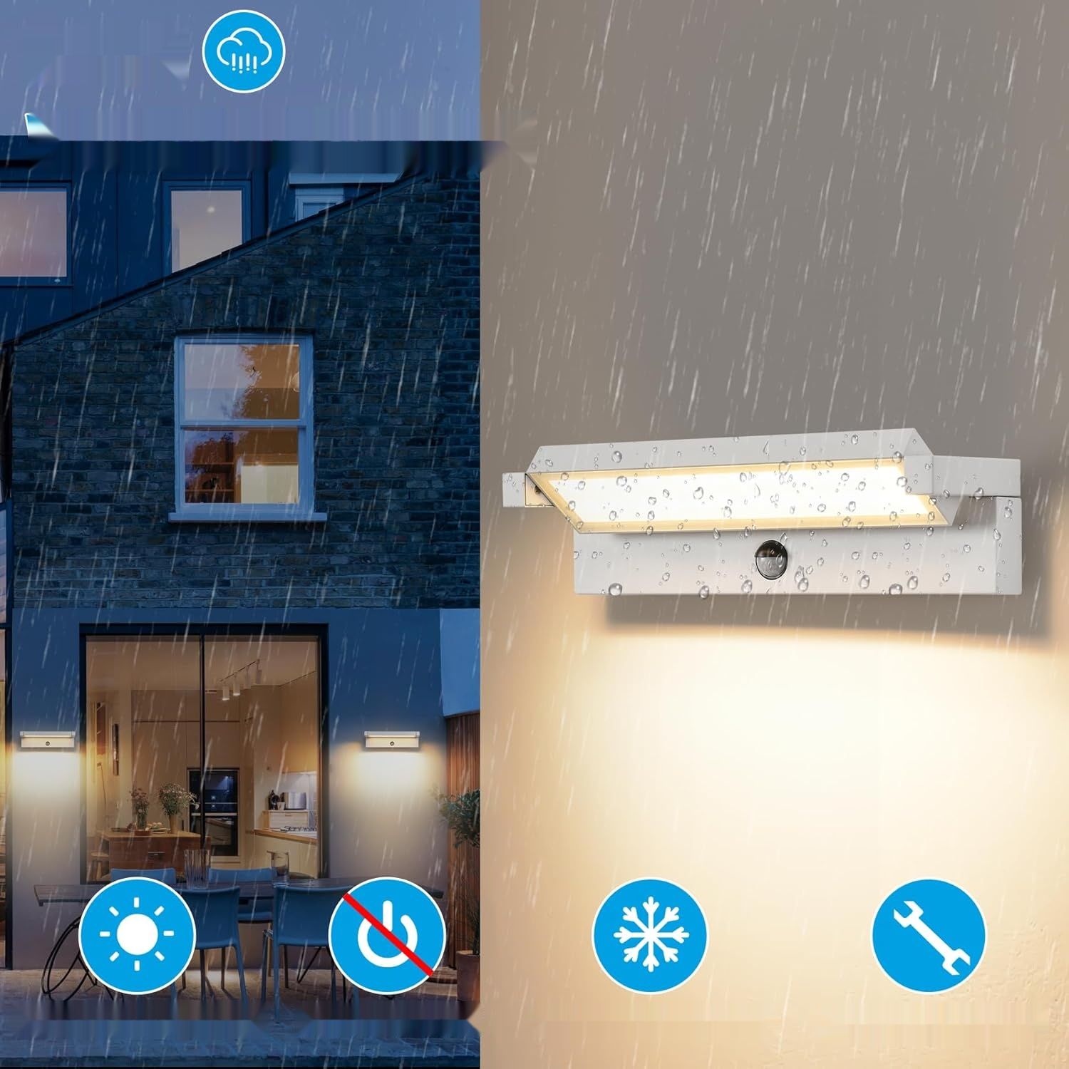 KUKAK LED Ścienna Lampa Zewnętrzna z Czujnikiem, 36 W, IP65, 3000 K
