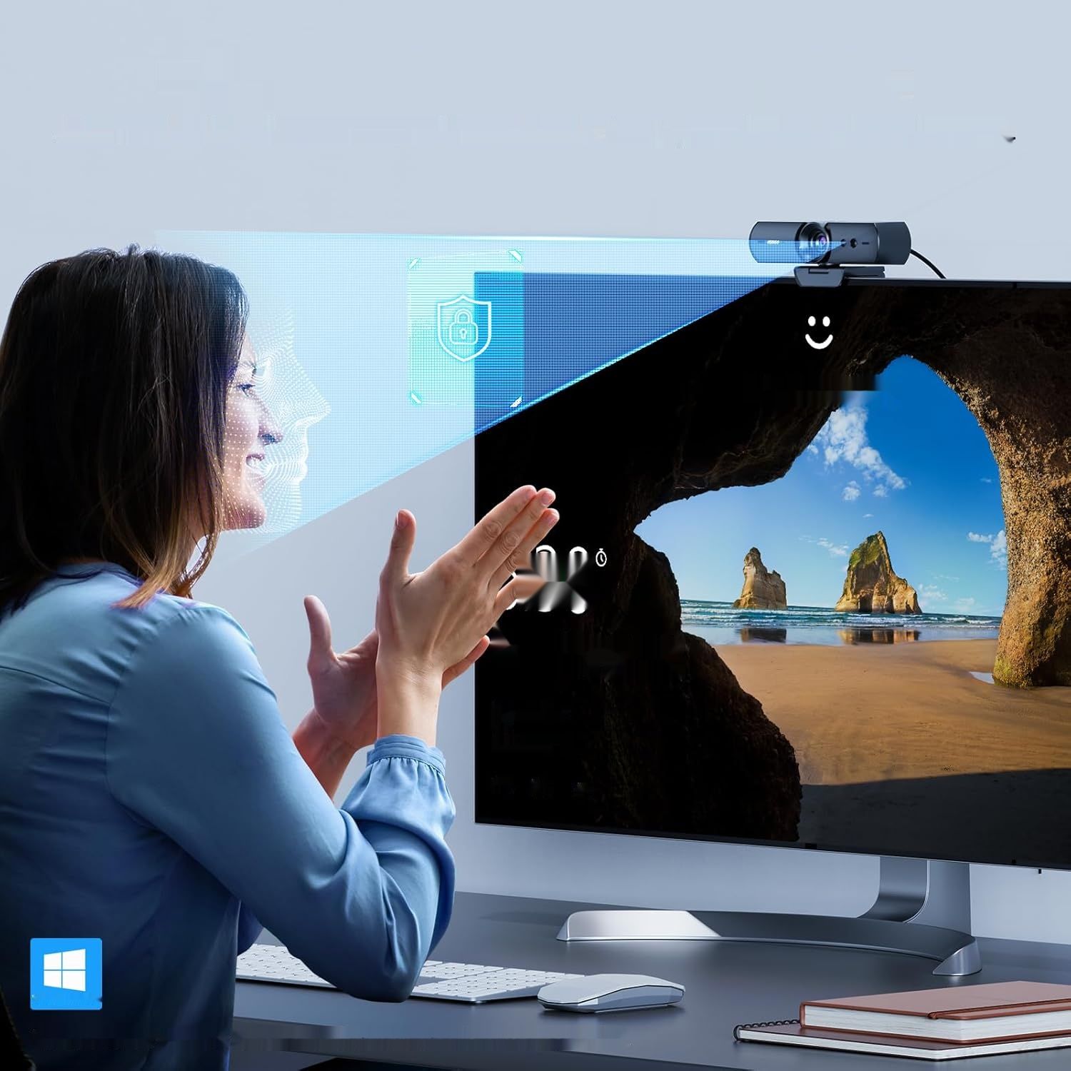 NexiGo HelloCam, kamera 1080p z Windows Hello i mikrofonem, prywatność.