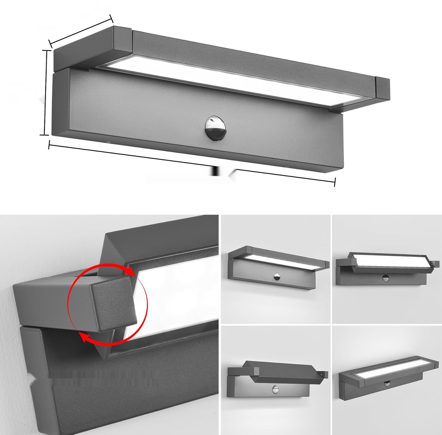 LED Kinkiet Zewnętrzny z Czujnikiem Ruchu, 36W, IP65, 6500K, 350° Obrót.