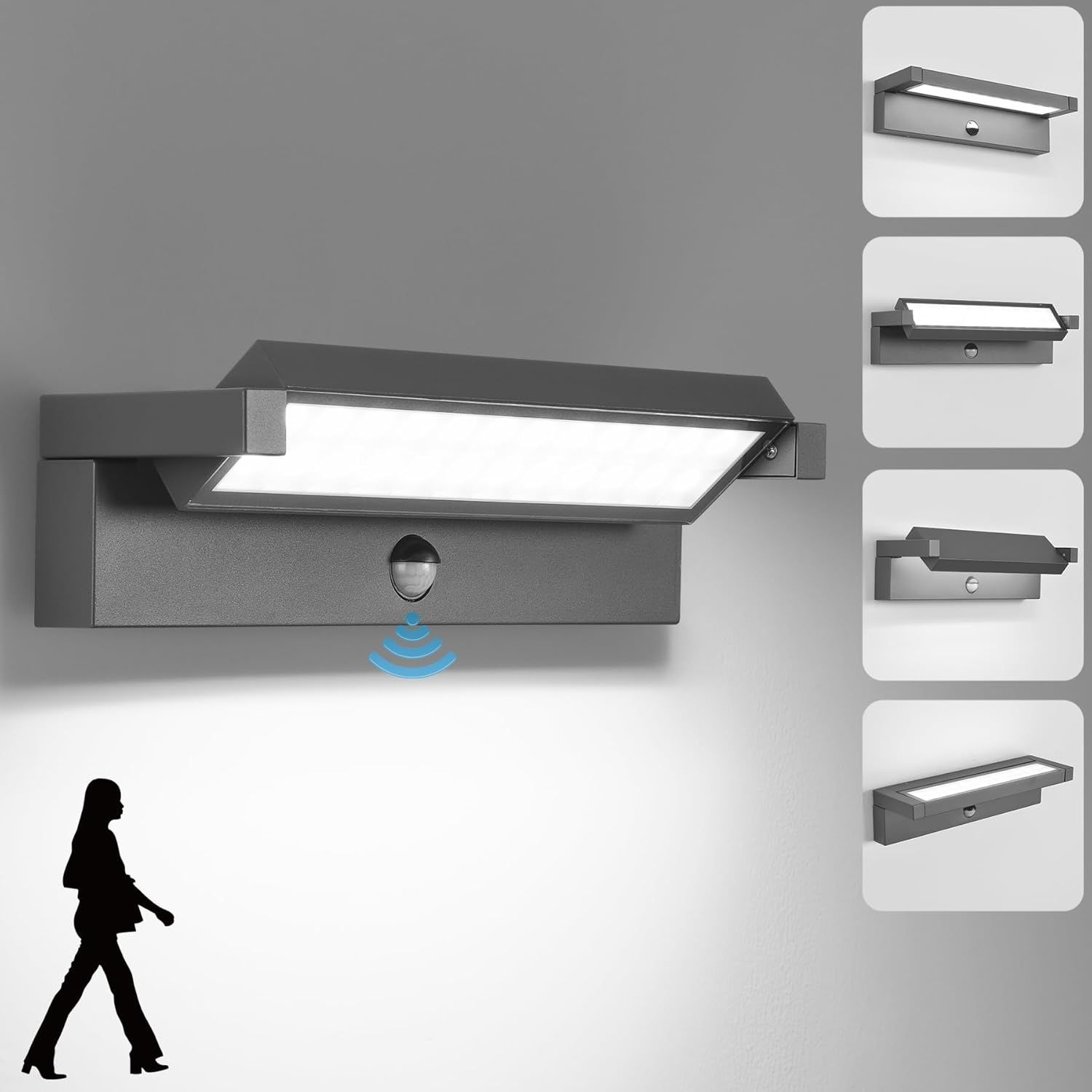 LED Kinkiet Zewnętrzny z Czujnikiem Ruchu, 36W, IP65, 6500K, 350° Obrót.