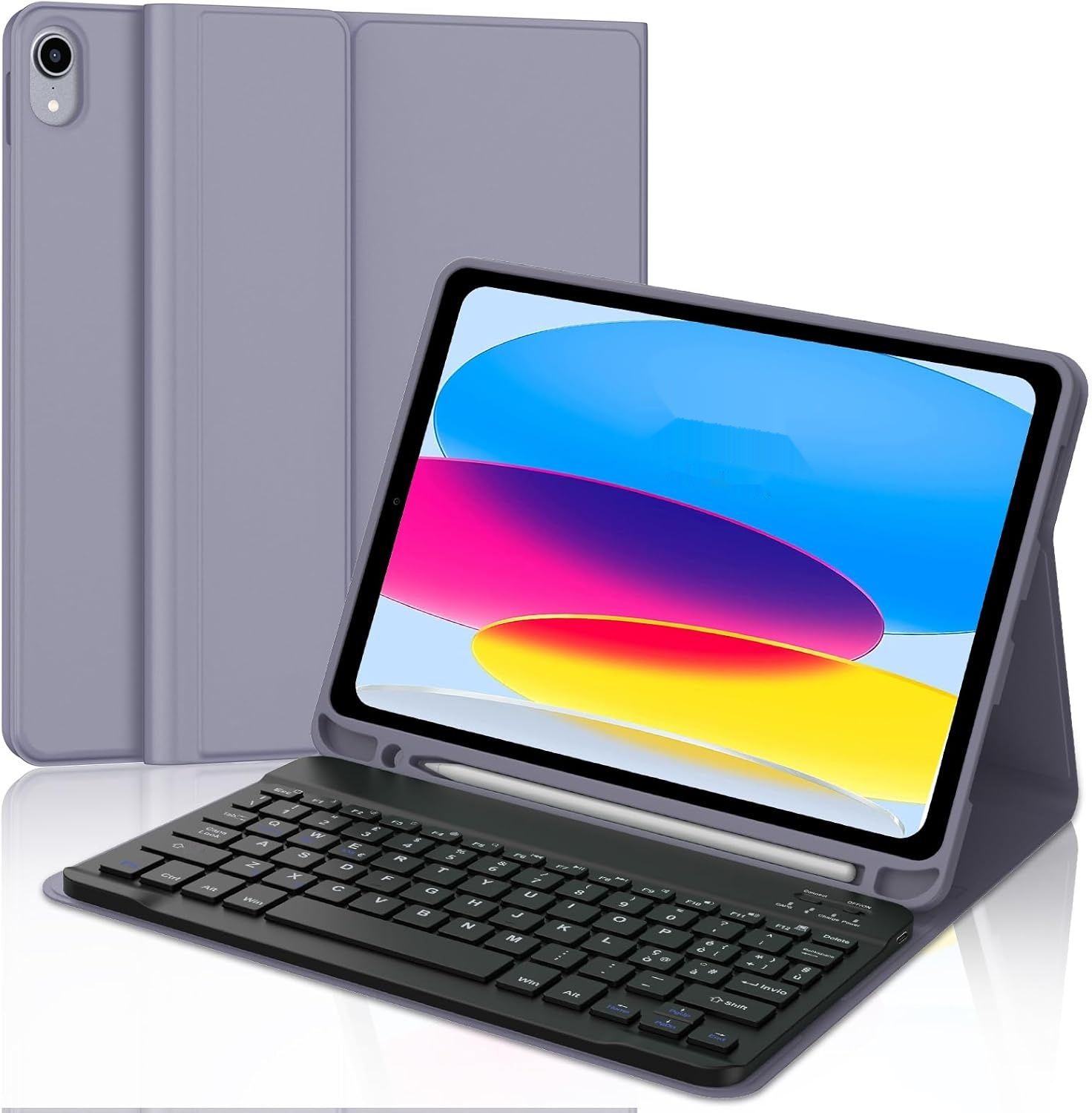 JADEMALL Klawiatura iPad 10. generacji, Włoska QWERTY Bluetooth, Fioletowa