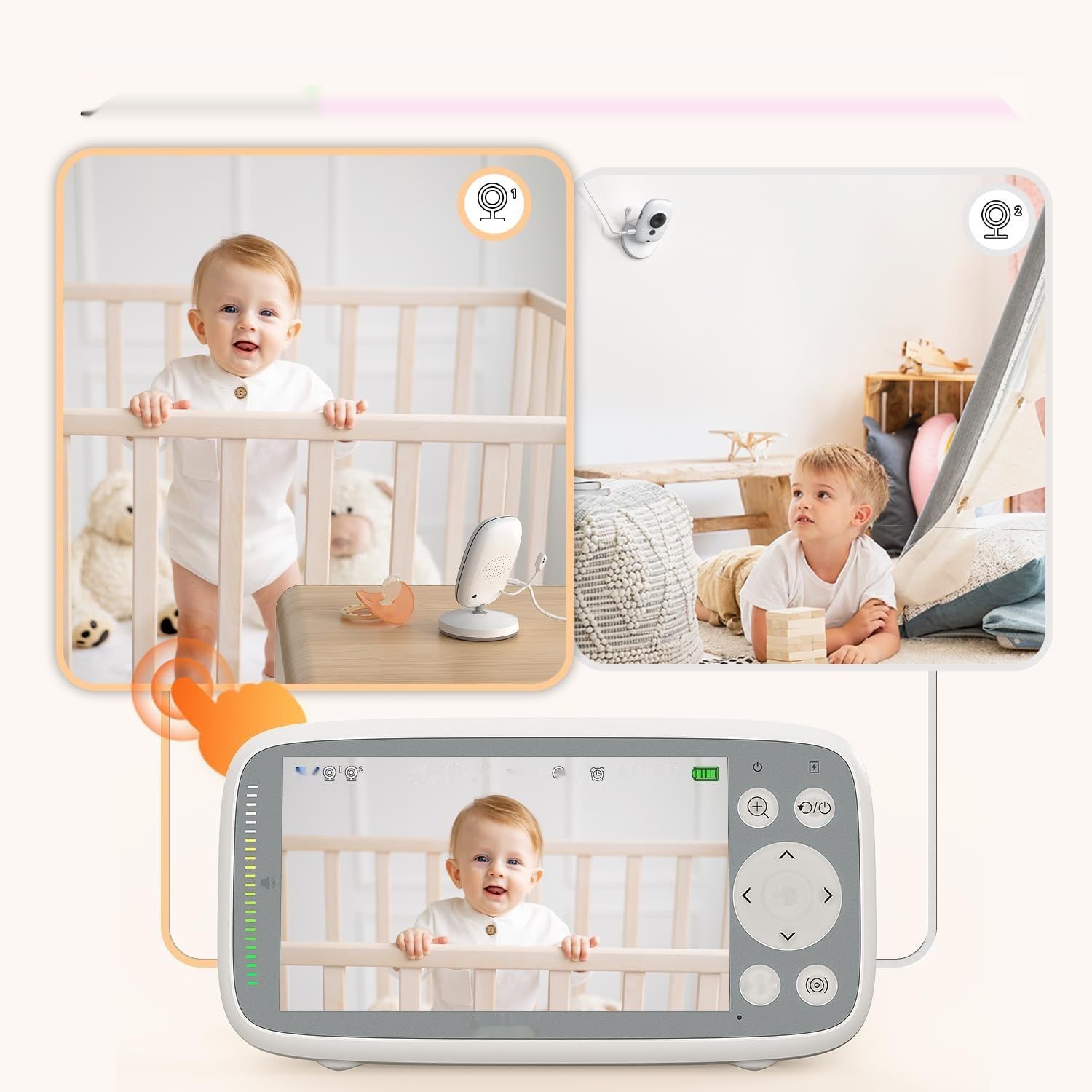 BOIFUN Niania z 2 Kamerami 720P IPS, Zoom 3X, Noktowizor, Bez WiFi