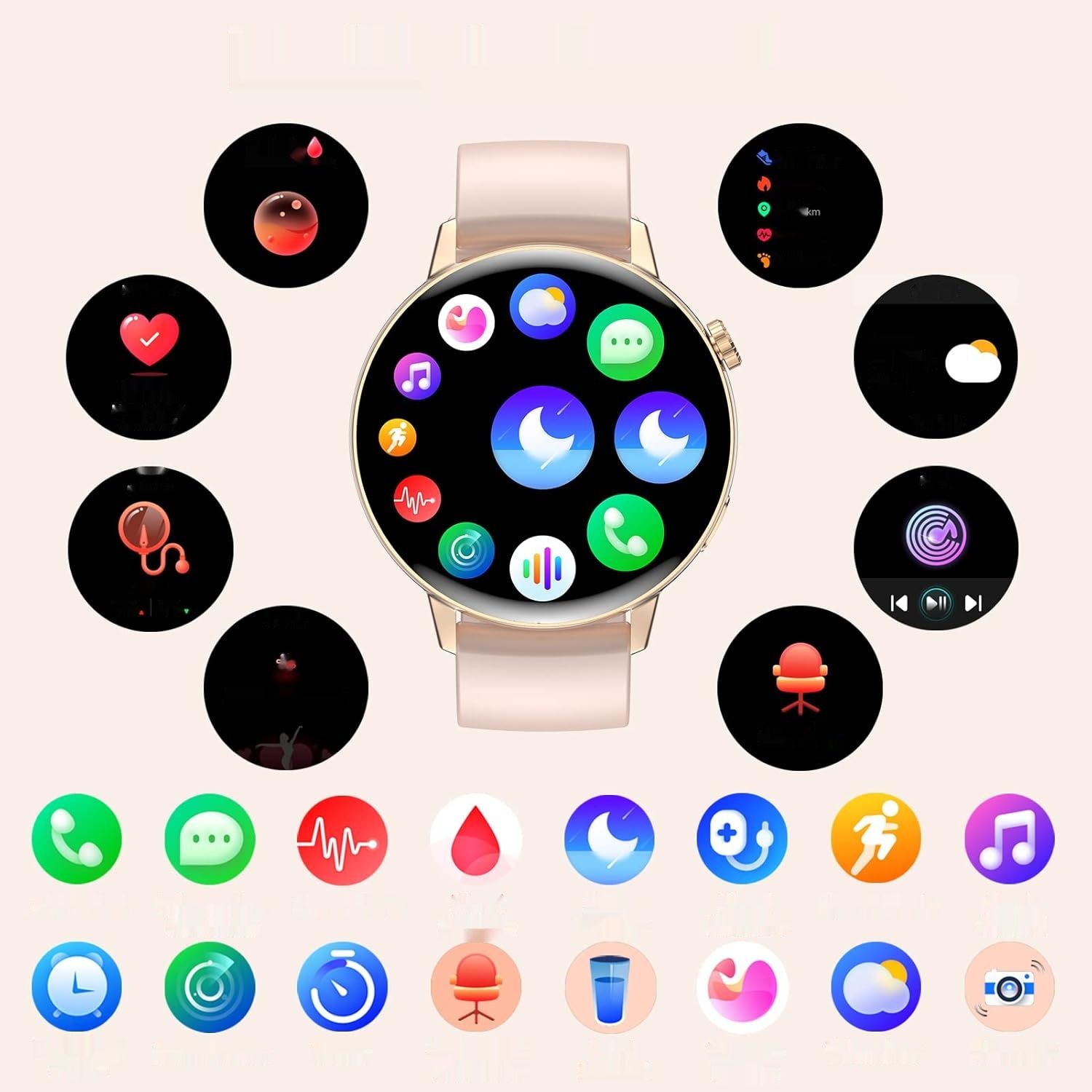 Smartwatch damski 1,32&quot; Tętno Sen 3 pasek Wodoodporny dla iOS Android