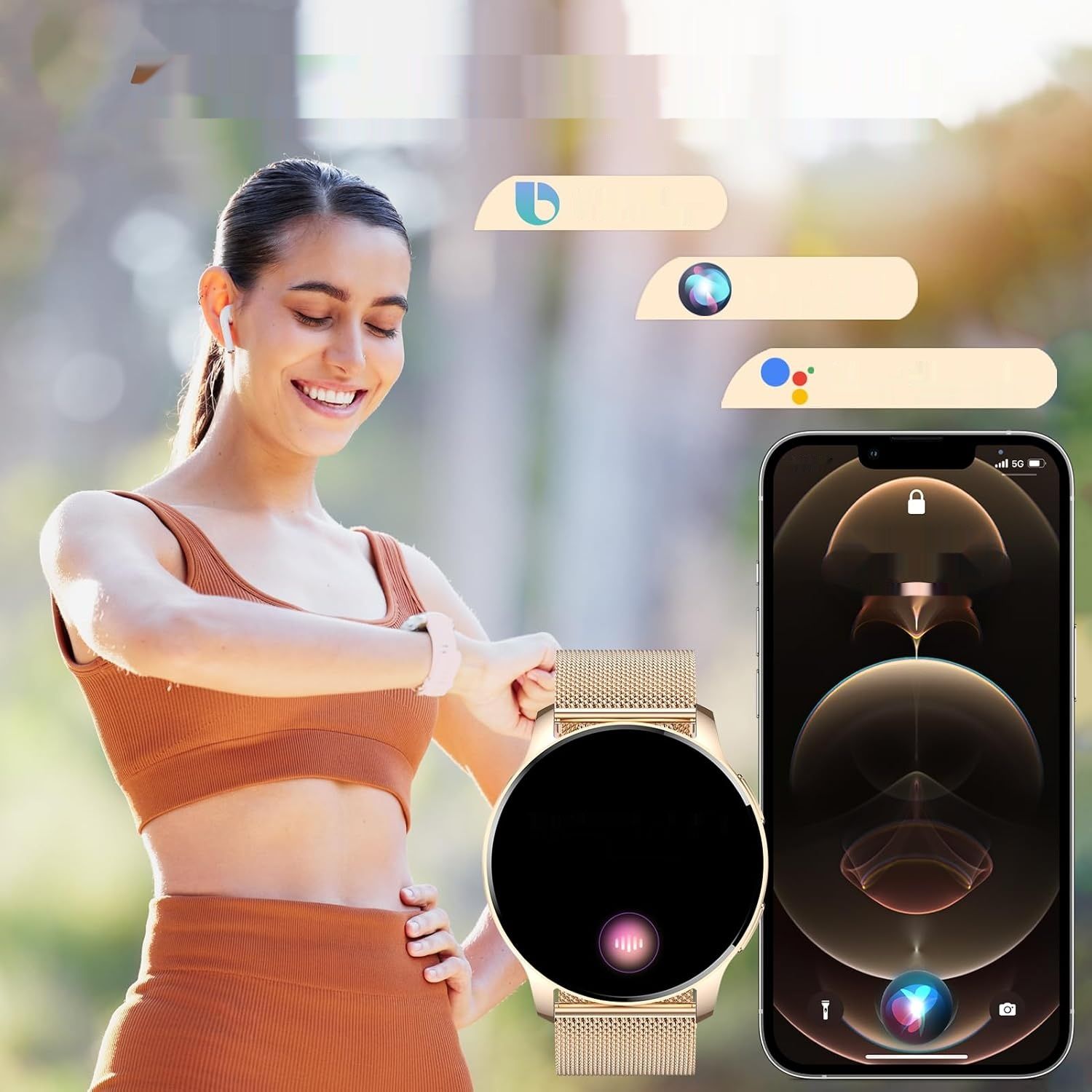 Damski Smartwatch: Połączenia Bluetooth i Asystent AI, Wodoodporny.