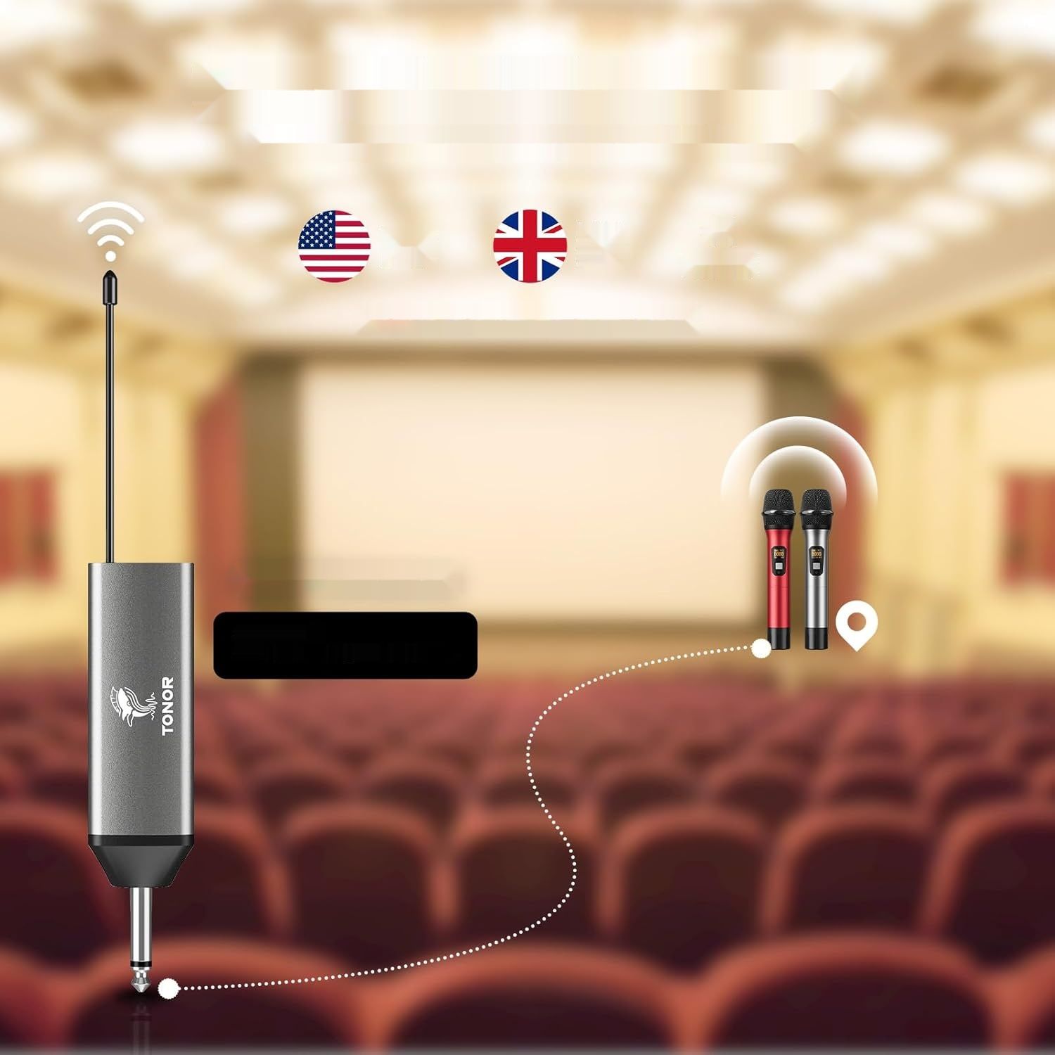 TONOR Mikrofon Bezprzewodowy TW630, UHF, do Karaoke, 60 m, Srebrny-Czerwony