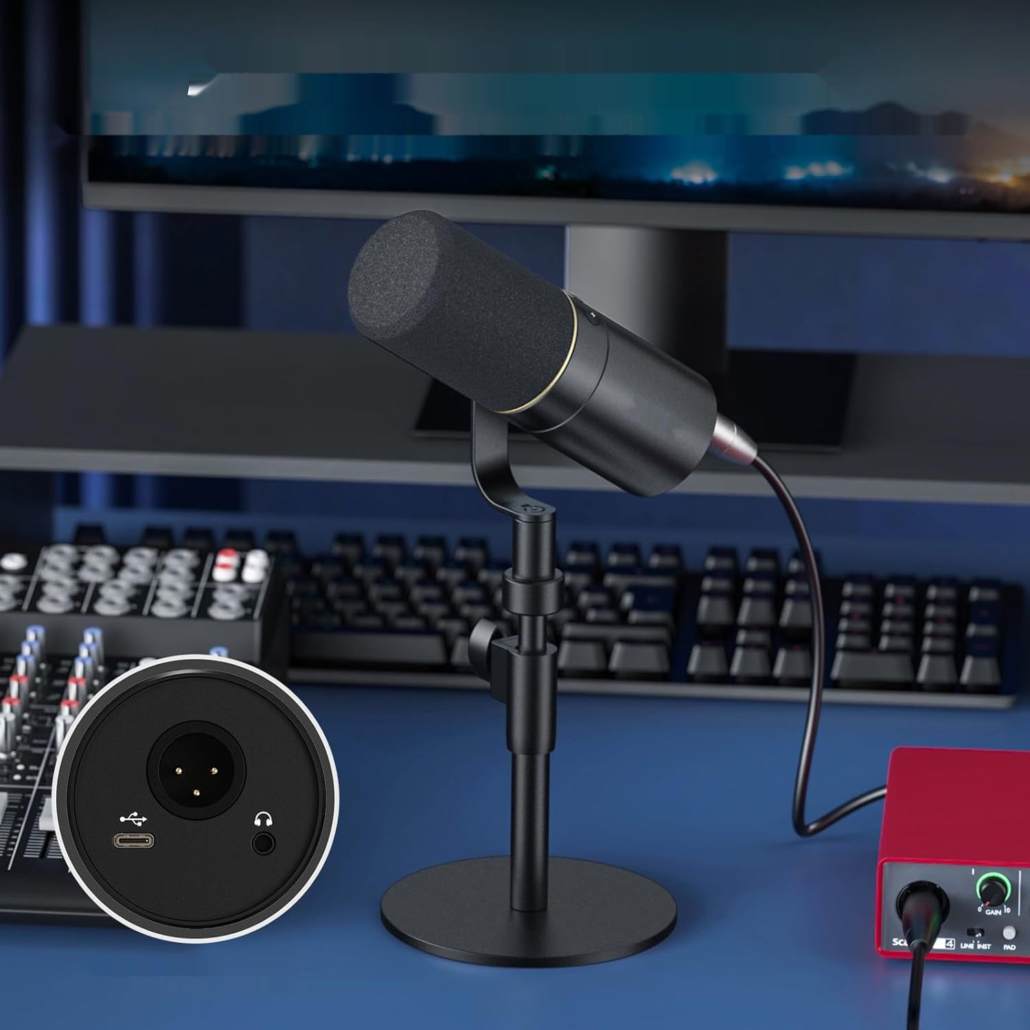 Mikrofon TONOR USB/XLR TD520 z stojakiem, wejście słuchawkowe 3,5 mm.