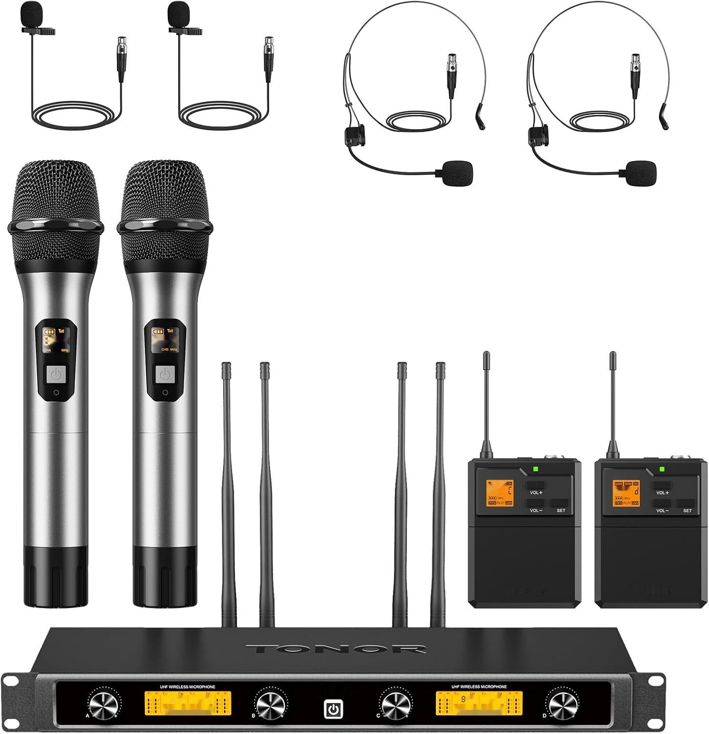 System mikrofonów TONOR UHF z odbiornikiem, 4*5 kanałów, zakres 90M