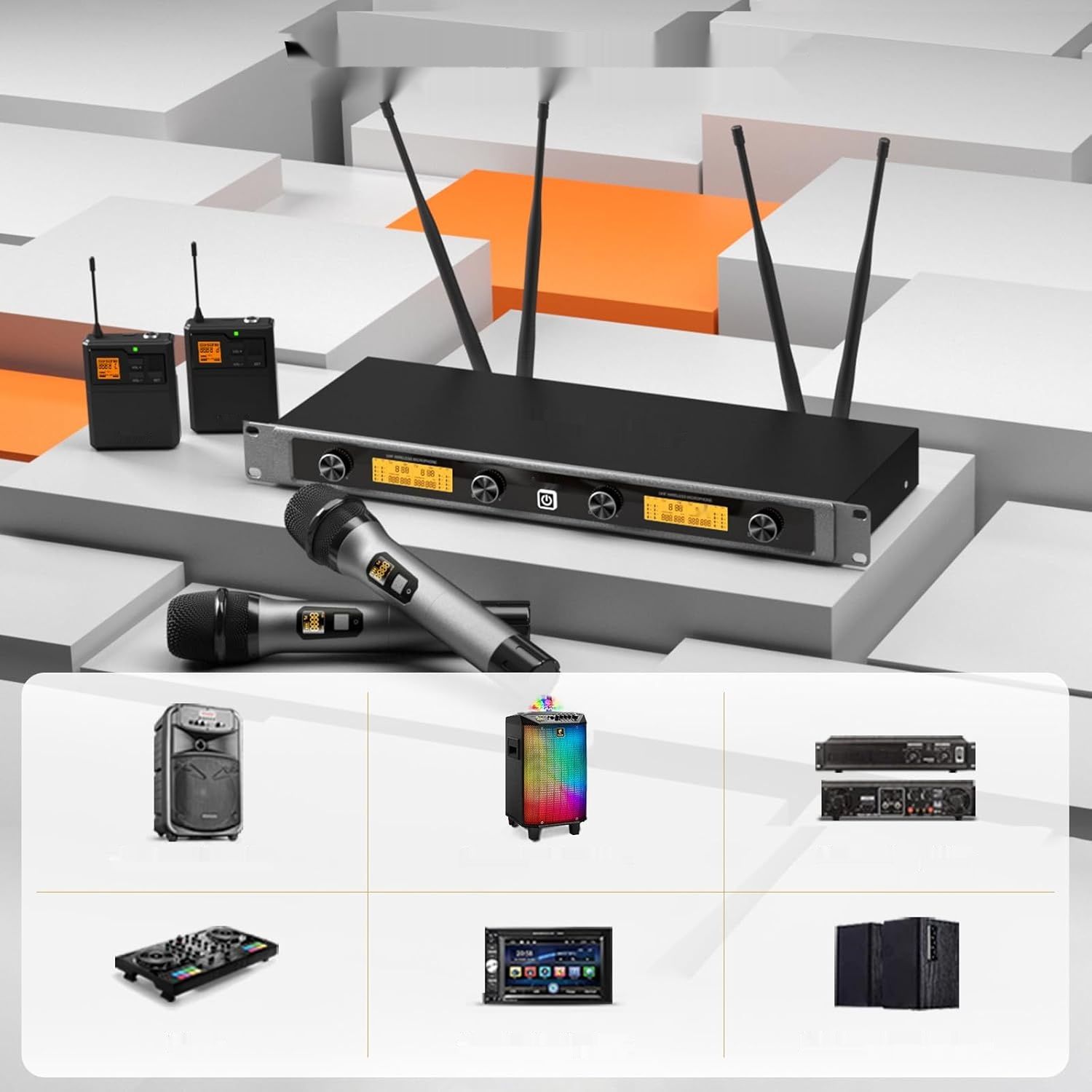 System mikrofonów TONOR UHF z odbiornikiem, 4*5 kanałów, zakres 90M