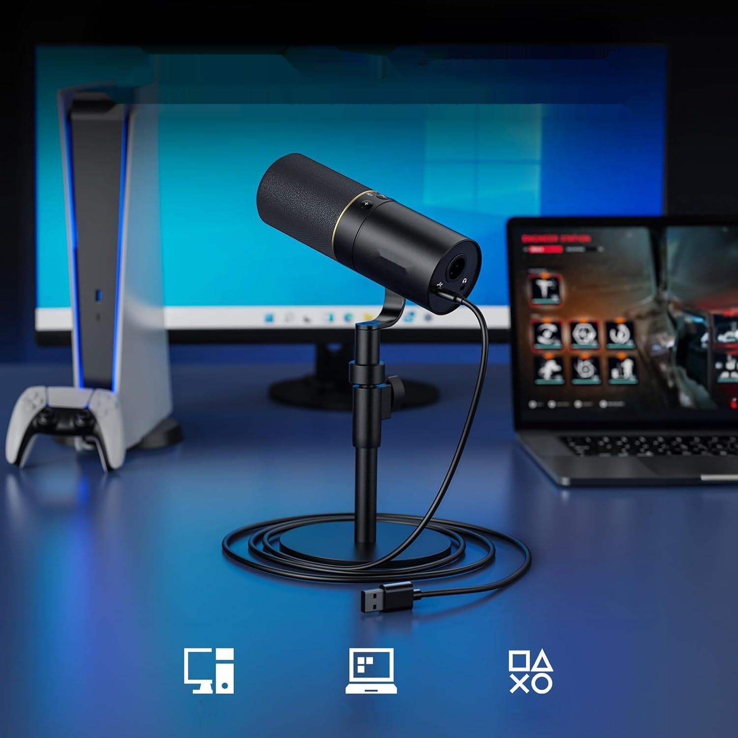 Mikrofon TONOR USB/XLR TD520 z stojakiem, wejście słuchawkowe 3,5 mm.