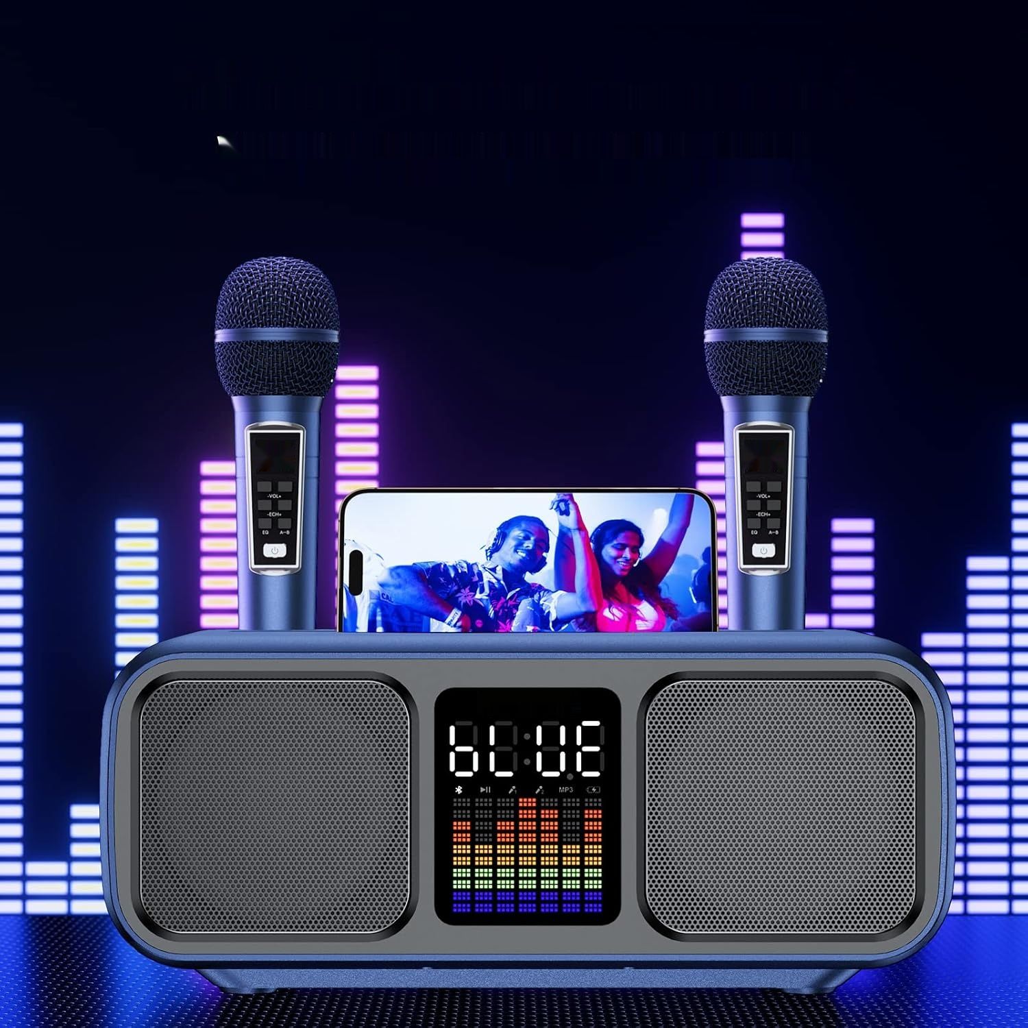 TONOR Maszyna Karaoke K9, przenośny głośnik z 1 mikrofonam UHF, LED.