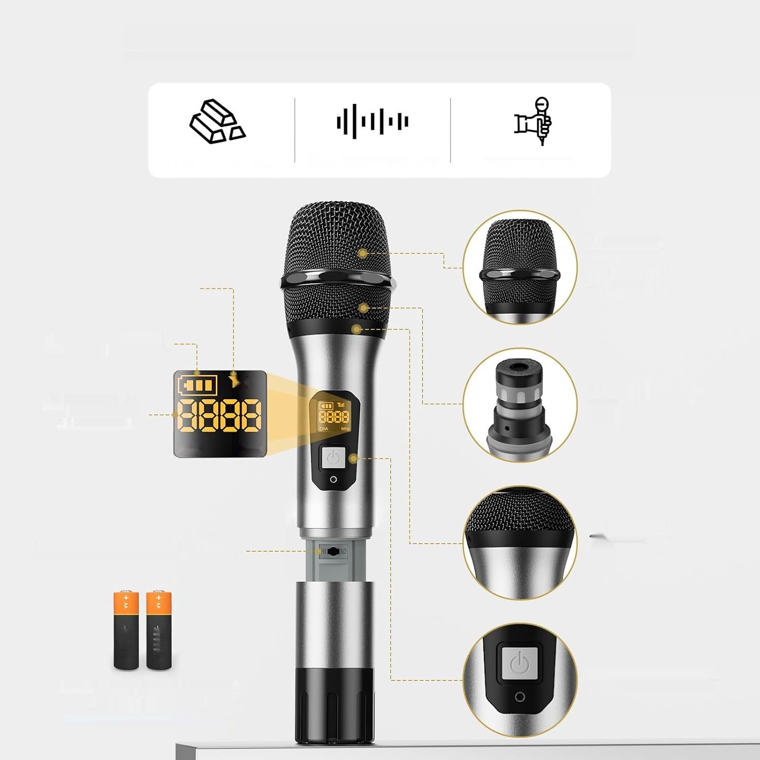 System mikrofonów TONOR UHF z odbiornikiem, 4*5 kanałów, zakres 90M