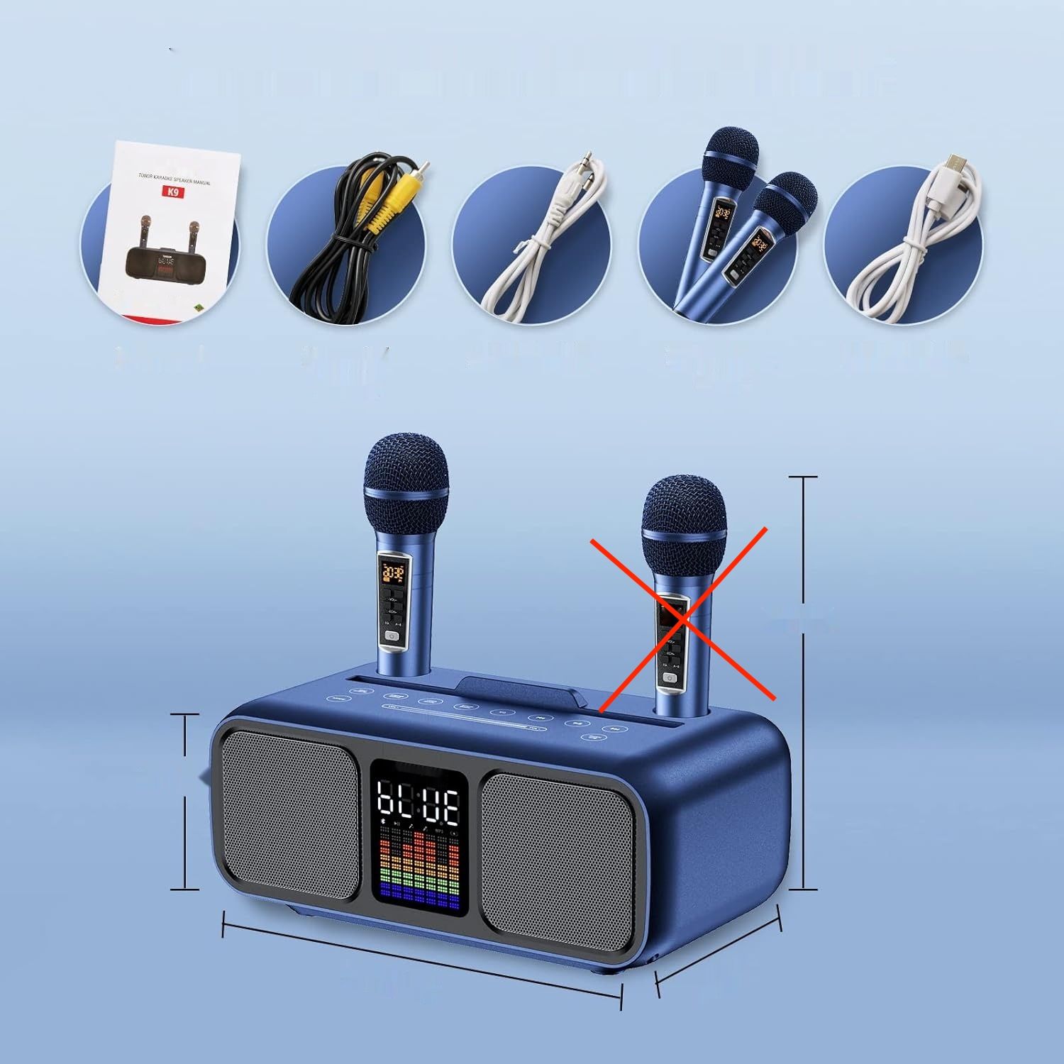 TONOR Maszyna Karaoke K9, przenośny głośnik z 1 mikrofonam UHF, LED.