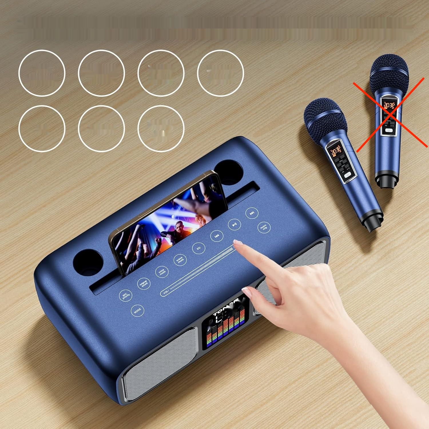 TONOR Maszyna Karaoke K9, przenośny głośnik z 1 mikrofonam UHF, LED.