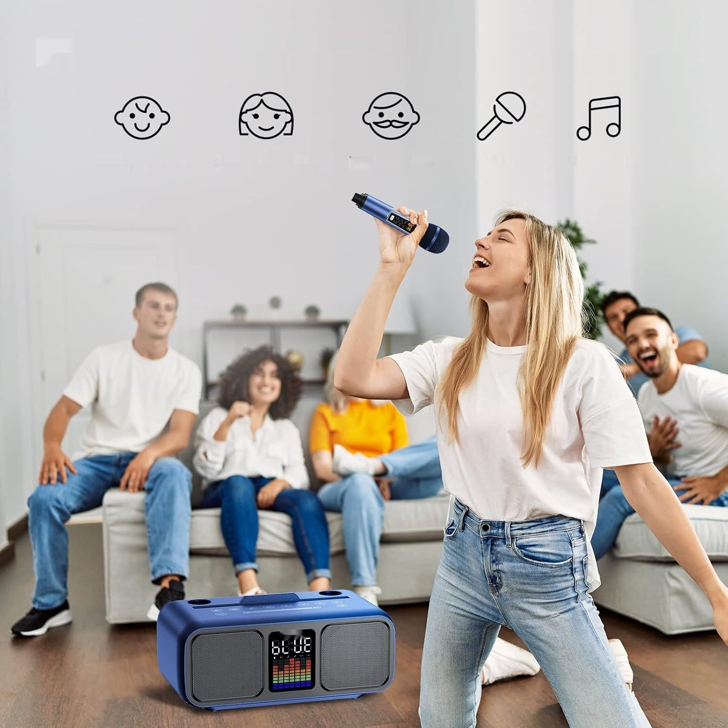 TONOR Maszyna Karaoke K9, przenośny głośnik z 1 mikrofonam UHF, LED.