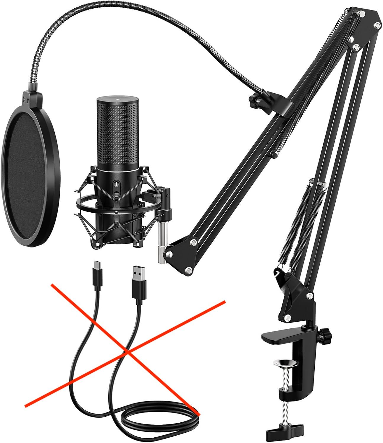 TONOR Podcast Kondensator USB. Kardioidalny z ramieniem i osłoną pop.