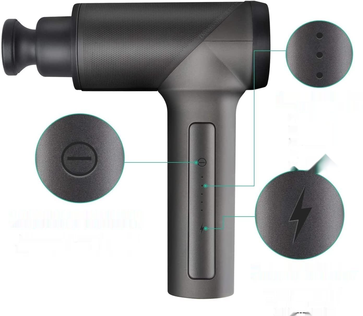 Medcursor pistolet do masażu, 6 głowic, łagodzi ból, szary.