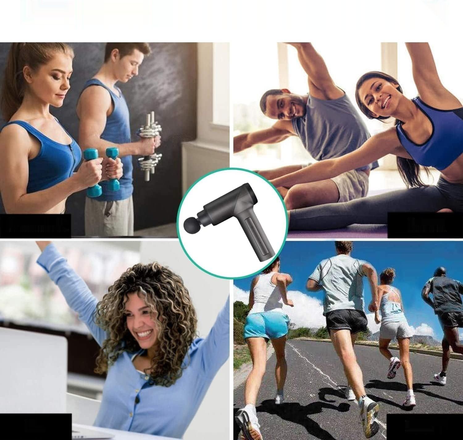 Medcursor pistolet do masażu, 6 głowic, łagodzi ból, szary.
